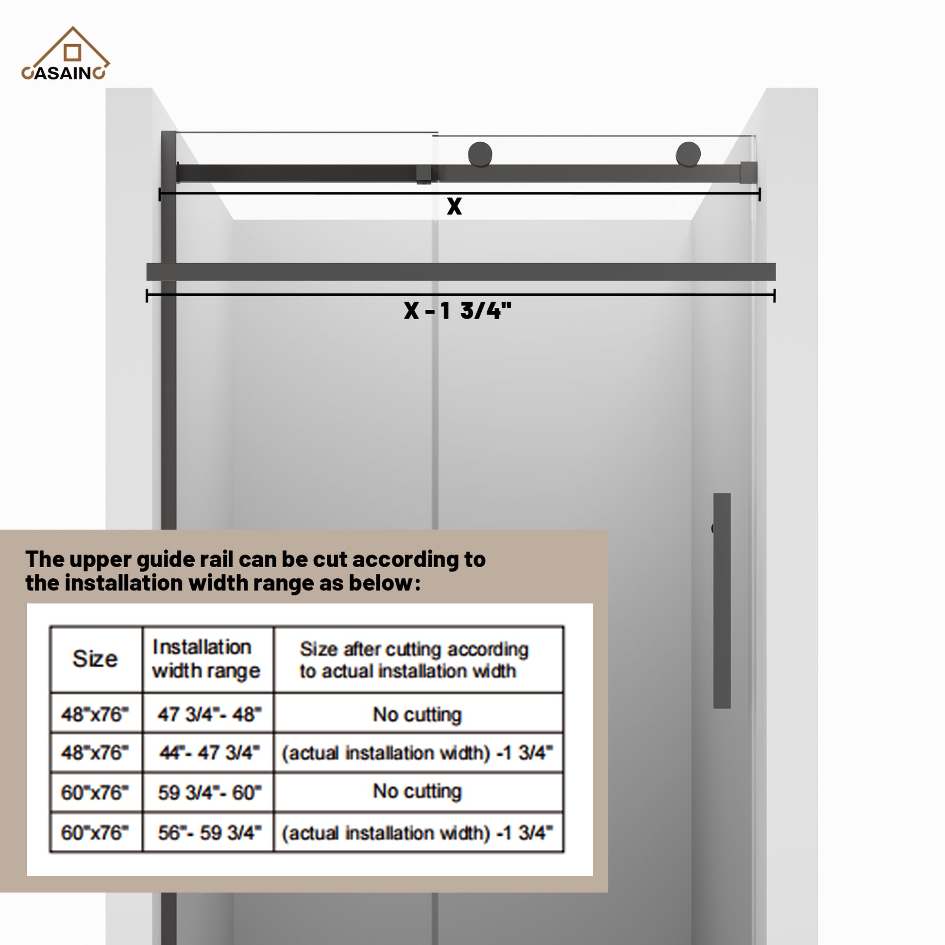 48"x76" Frameless Shower Door with Cushioned Single Slide, SGCC-Certified Tempered Shower Glass Door in Matte Black/Chrome/Brushed Nickel/Brushed Gold