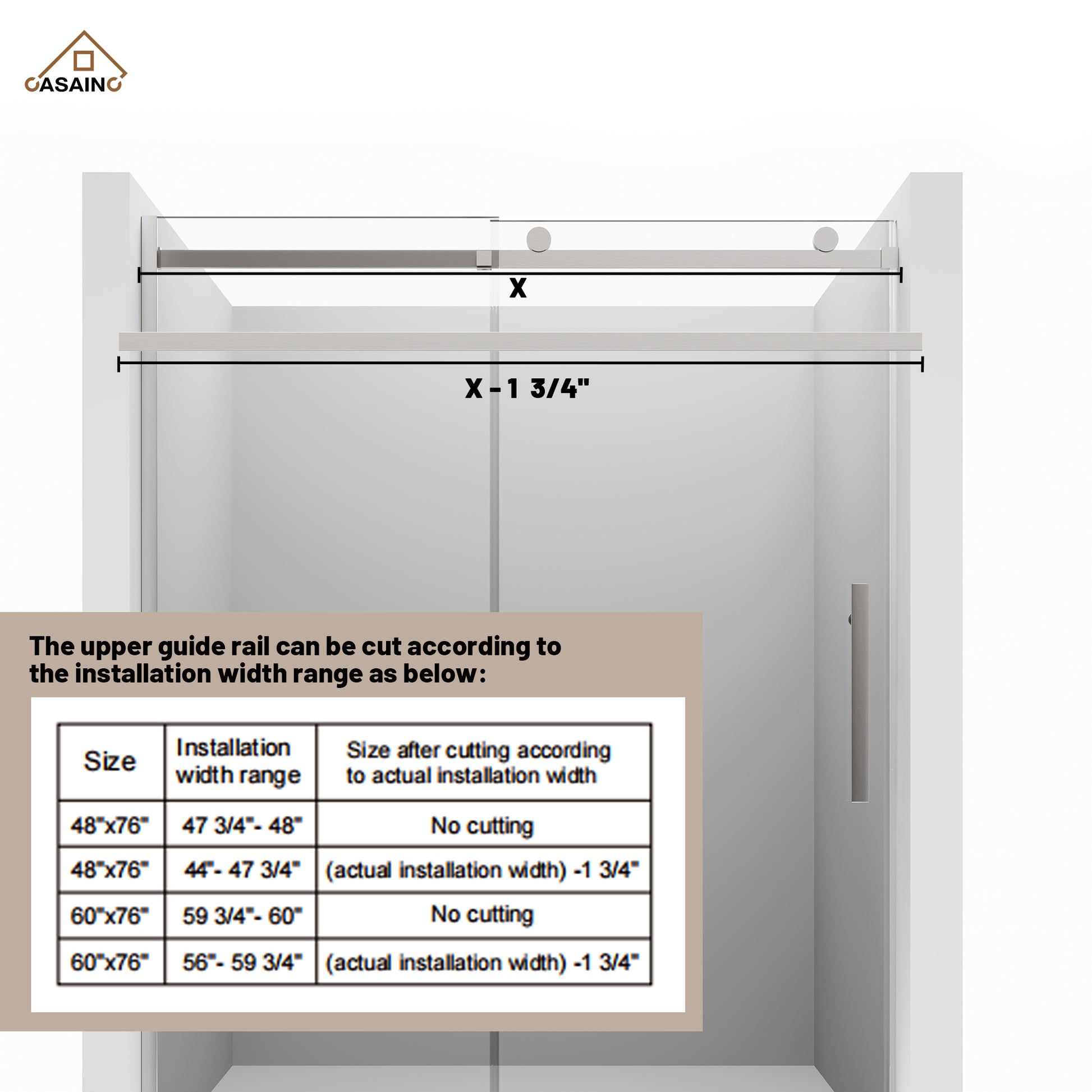 60"x76" Frameless Shower Door with Cushioned Single Slide, SGCC-Certified Tempered Shower Glass Door in Matte Black/Chrome/Brushed Nickel/Brushed Gold