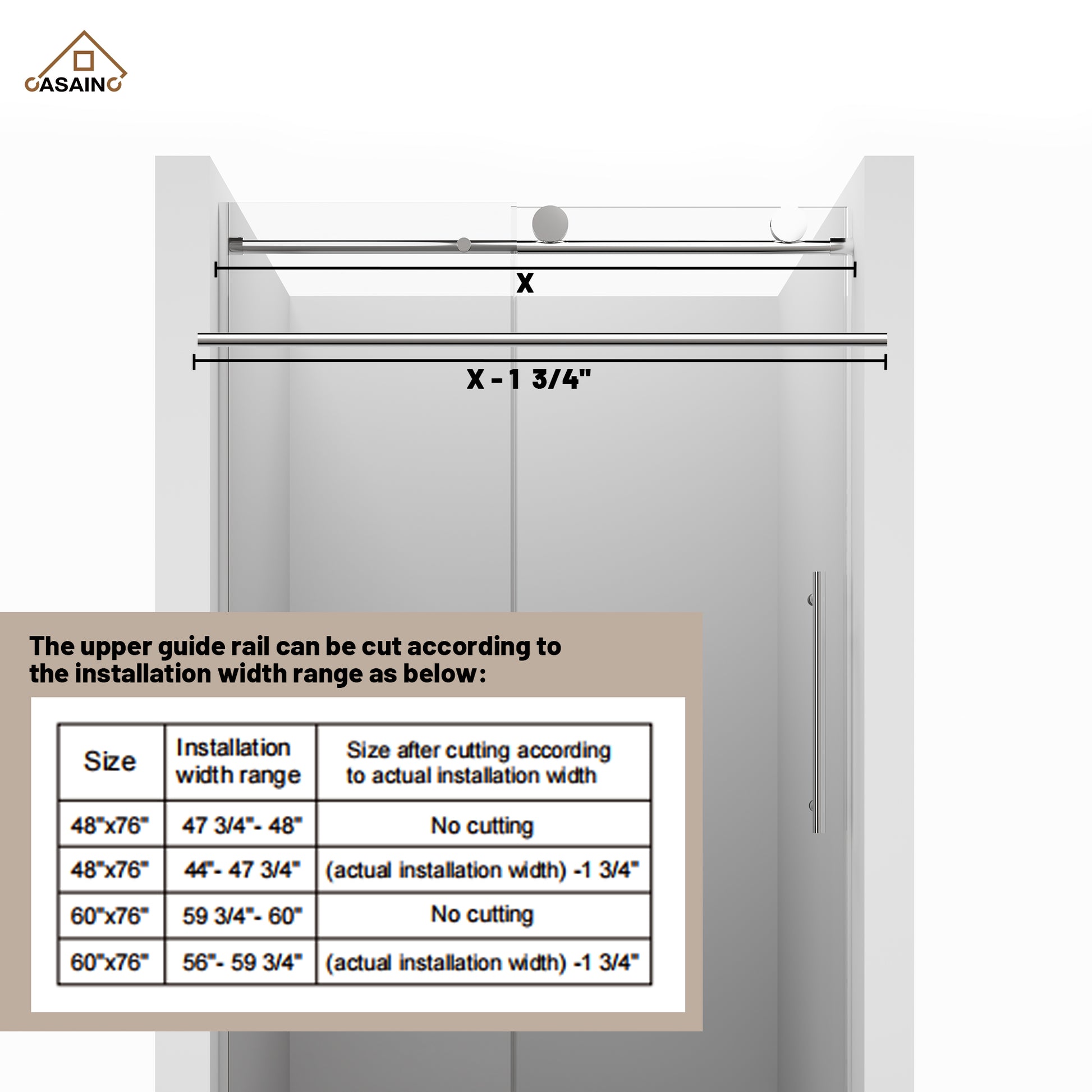 48"x76" Frameless Laminated Layer Glass Shower Door with Cushioned Single Slide Enclosure in Brushed Nickel/Chrome/Matte Black/Brushed Gold