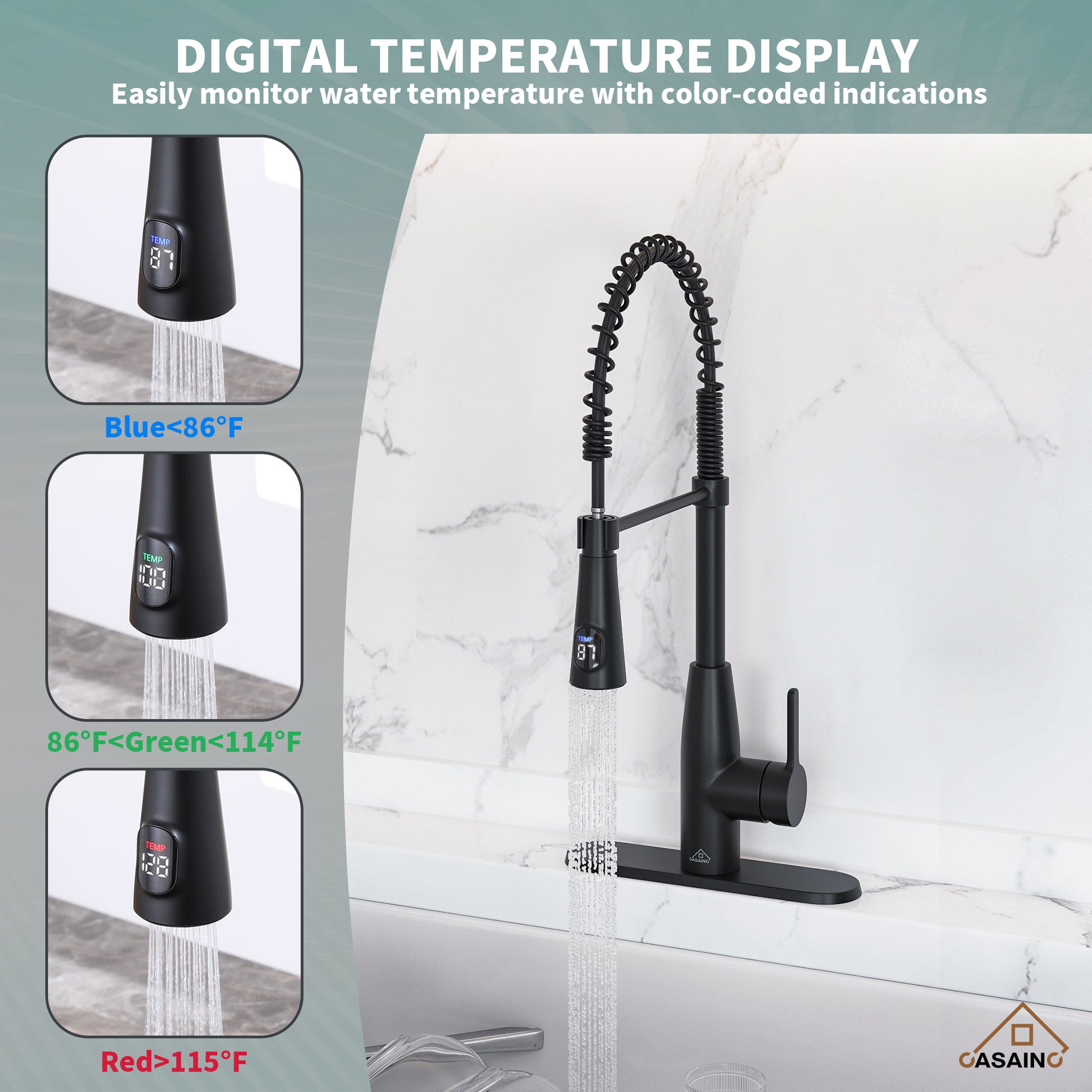Touchless Kitchen Faucet with Digital Temperature Display