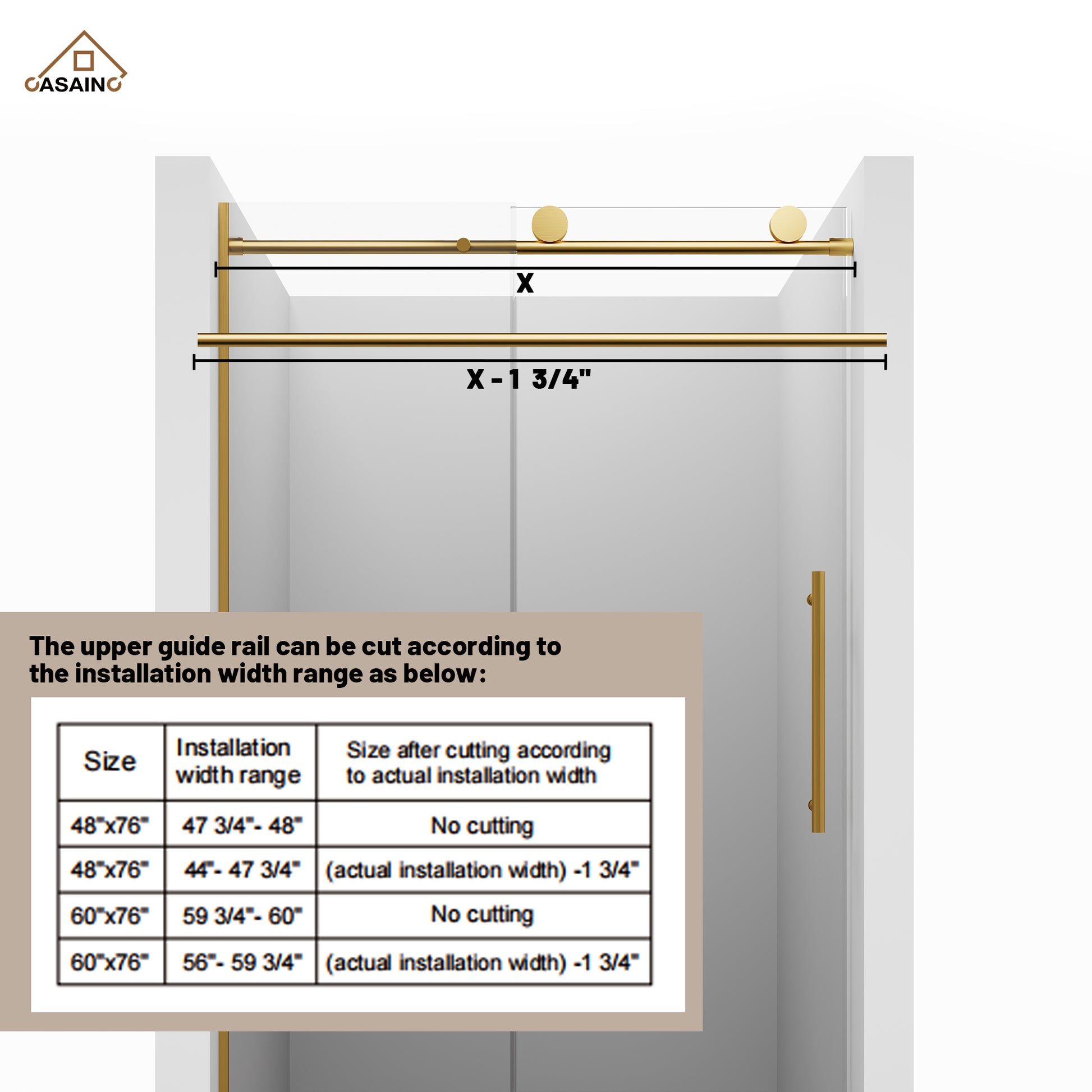 48"x76" Frameless Laminated Layer Glass Shower Door with Cushioned Single Slide Enclosure in Brushed Nickel/Chrome/Matte Black/Brushed Gold