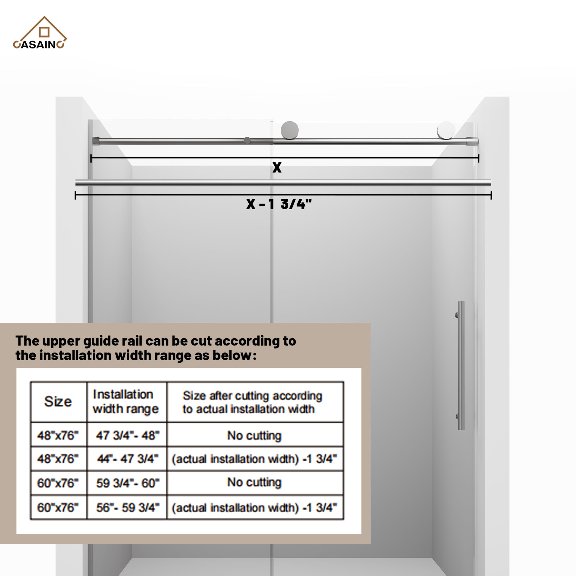60"x76" Frameless Shower Door with Single Slide and Cushioned Enclosure in Chrome/Brushed Gold
