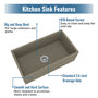 Concrete 33 in. Single Bowl Farmhouse Apron Kitchen Sink with Bottom Grid and Drainer Black Earth/Taupe Clay