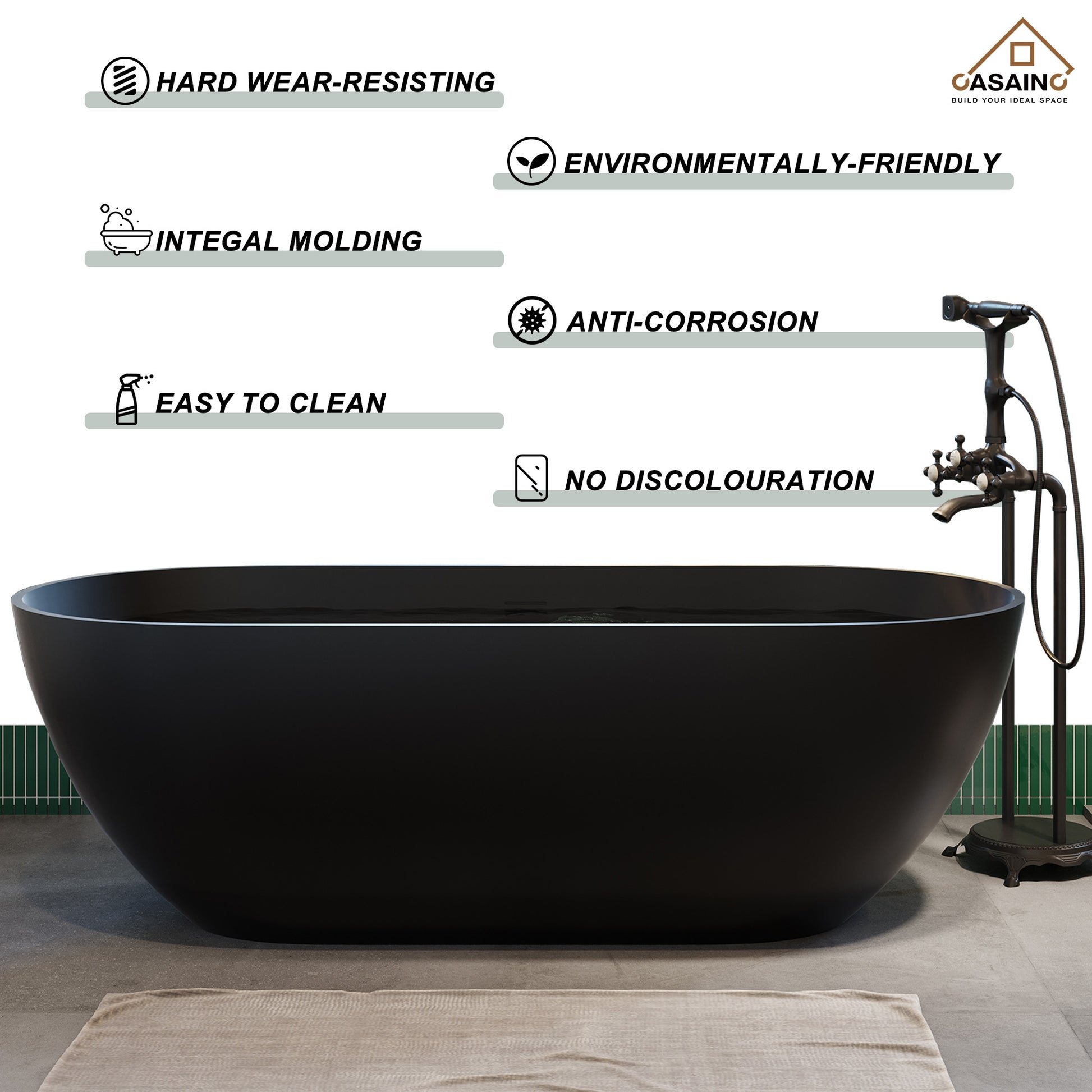 59"/69"Solid Surface Freestanding Bathtub in (Matte Black& Grey)