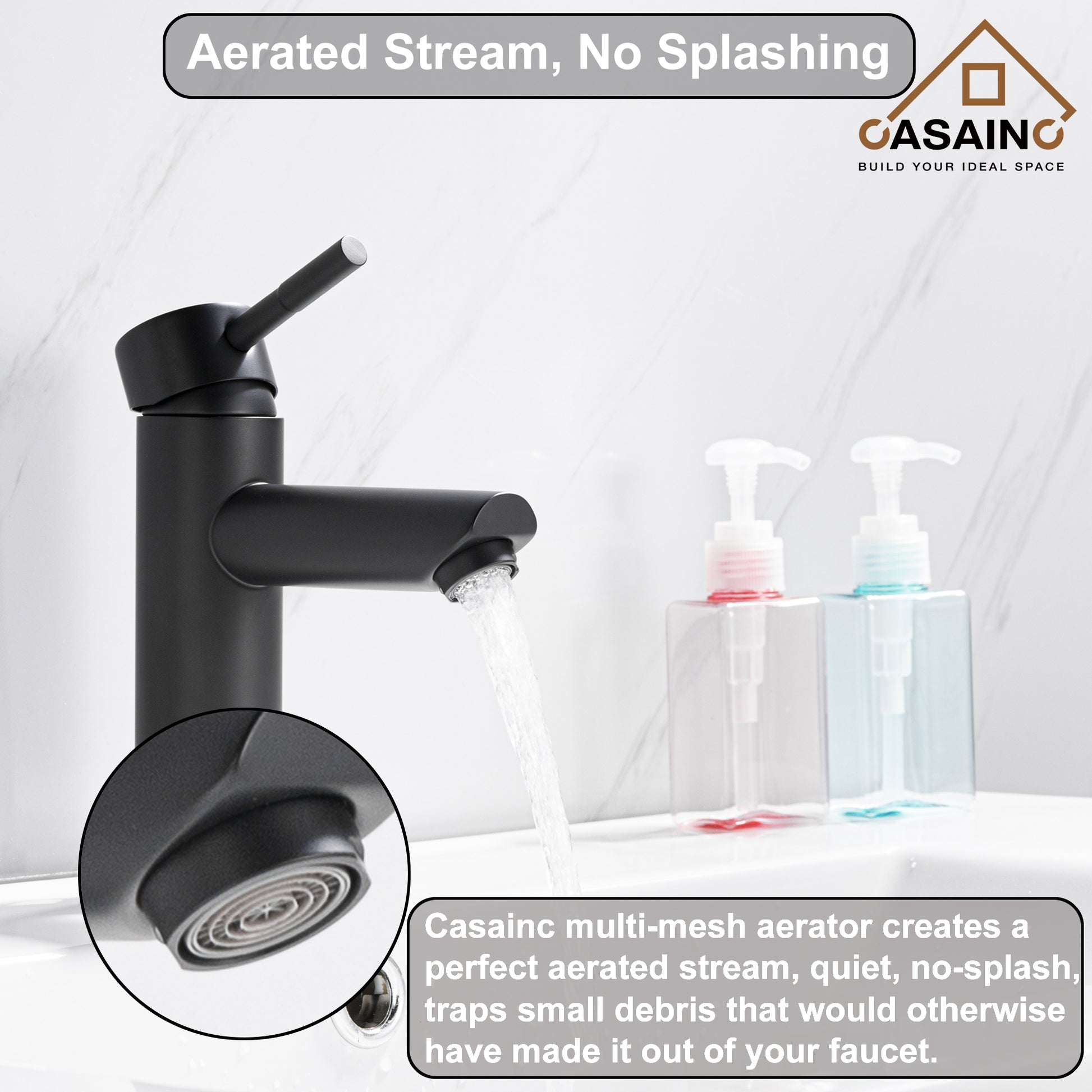 Casainc Matte Black 1-Handle Commercial Freestanding Sink Faucet