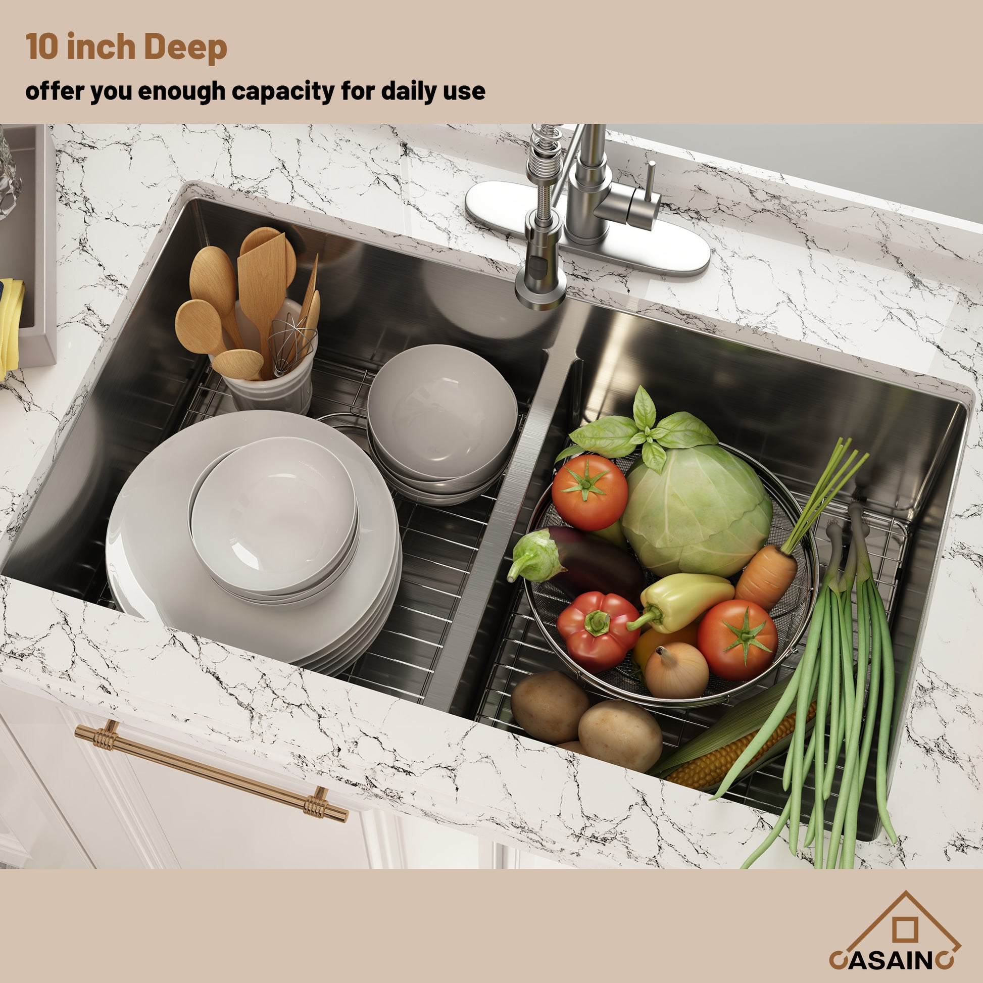 32 inch Undermount kitchen Sink Stainless Steel Sink 18 Gauge Double Bowl Kitchen Sinks Set