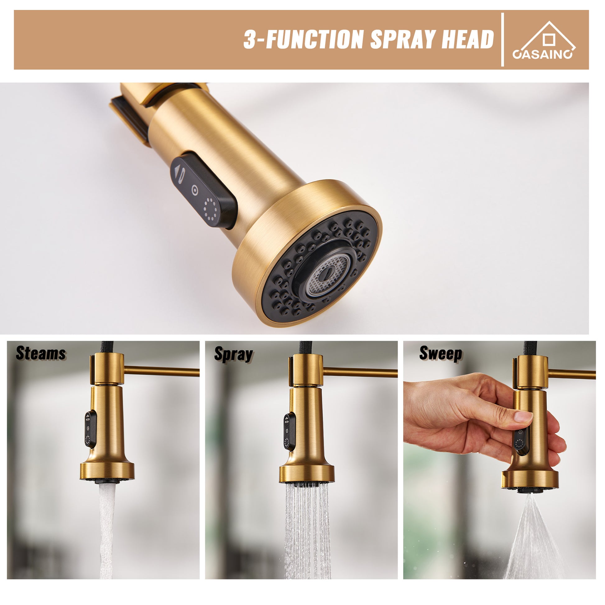 Modern Kitchen Faucet with Pull-Down Sprayer, 360° Swivel, Three Functions for Effortless Cooking and Cleaning