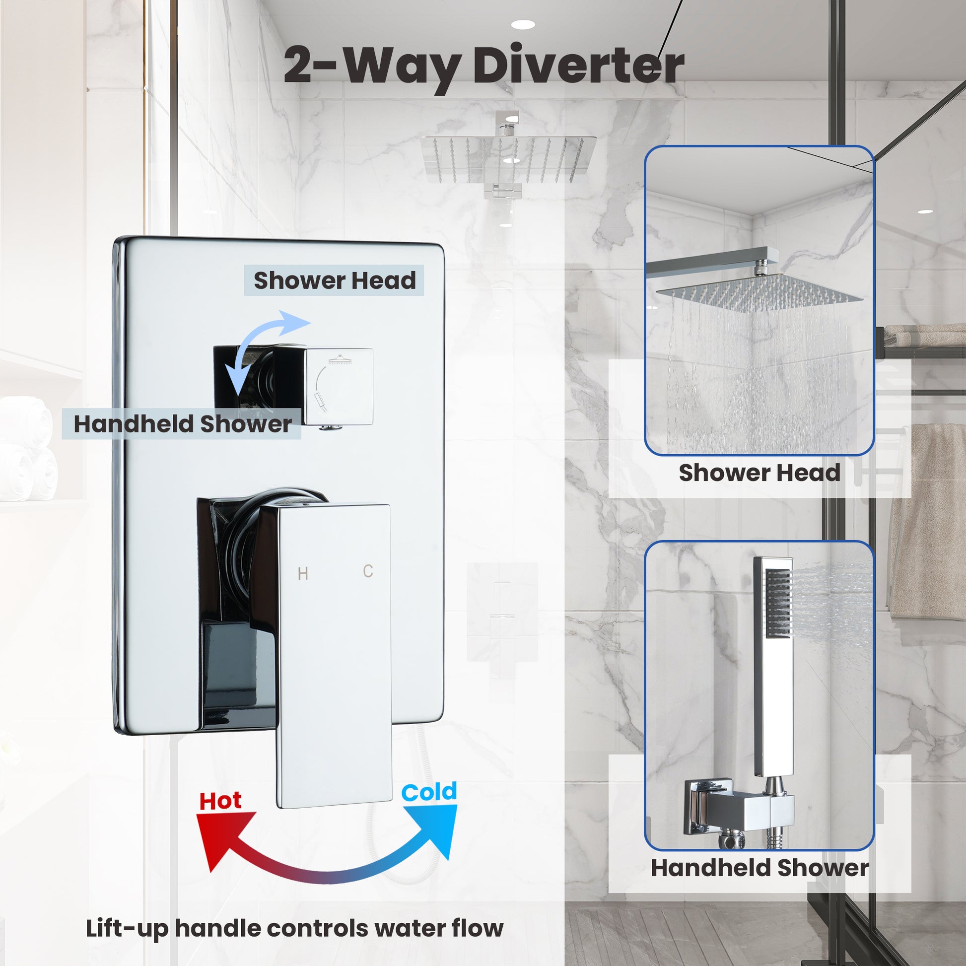 10" Square Brass Shower System with Handheld Shower and Pressure Balance Valve