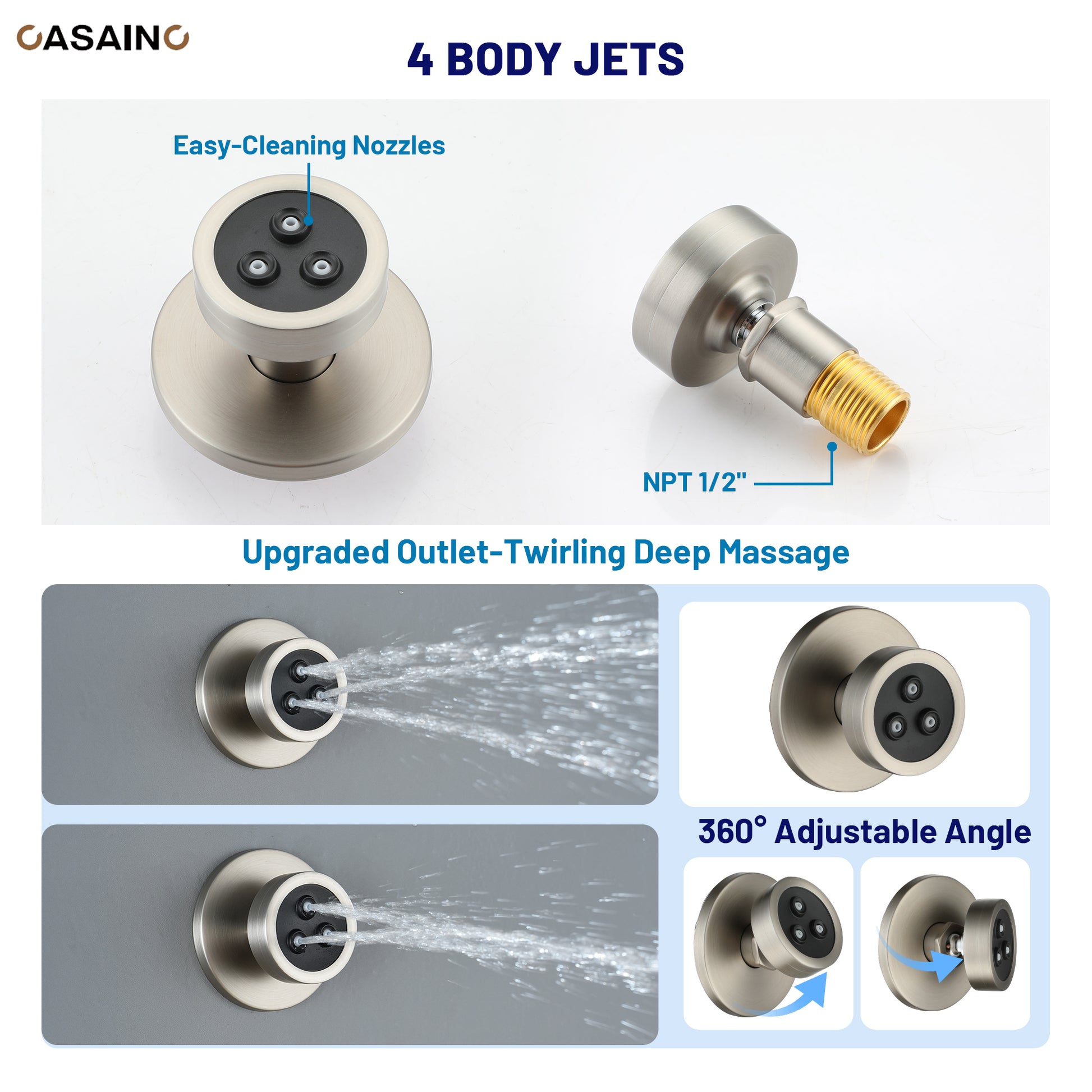 12-inch Wall-Mounted Body Jet Shower System with Slide Bar & Digital Display