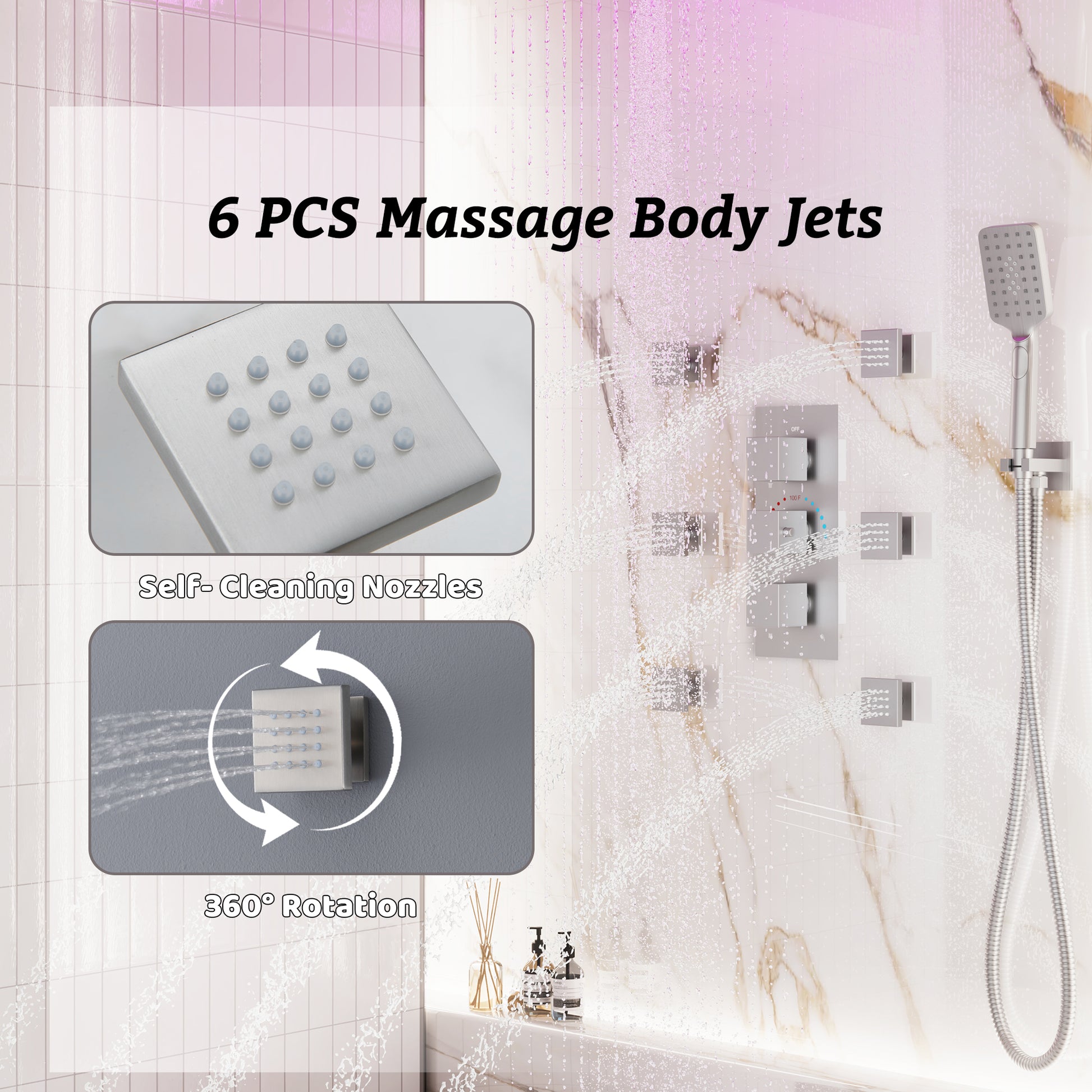 Thermostatic 4-Function LED Luxury Shower System with 12" Rainfall Showerhead