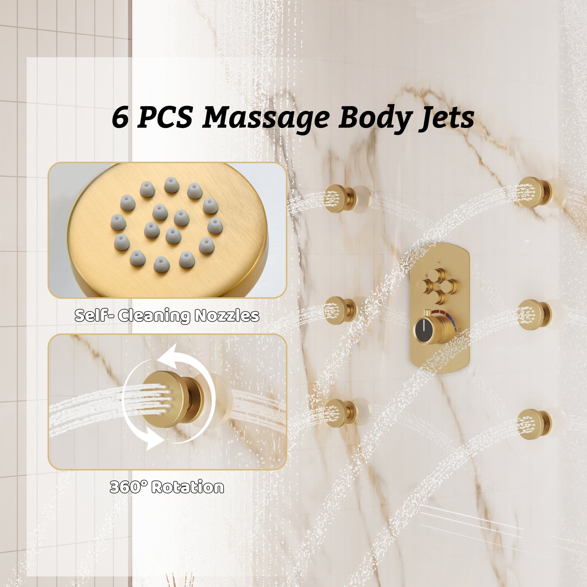Luxurious Balancing Valve Shower System with 360° Body Jets and Water Bar Spray