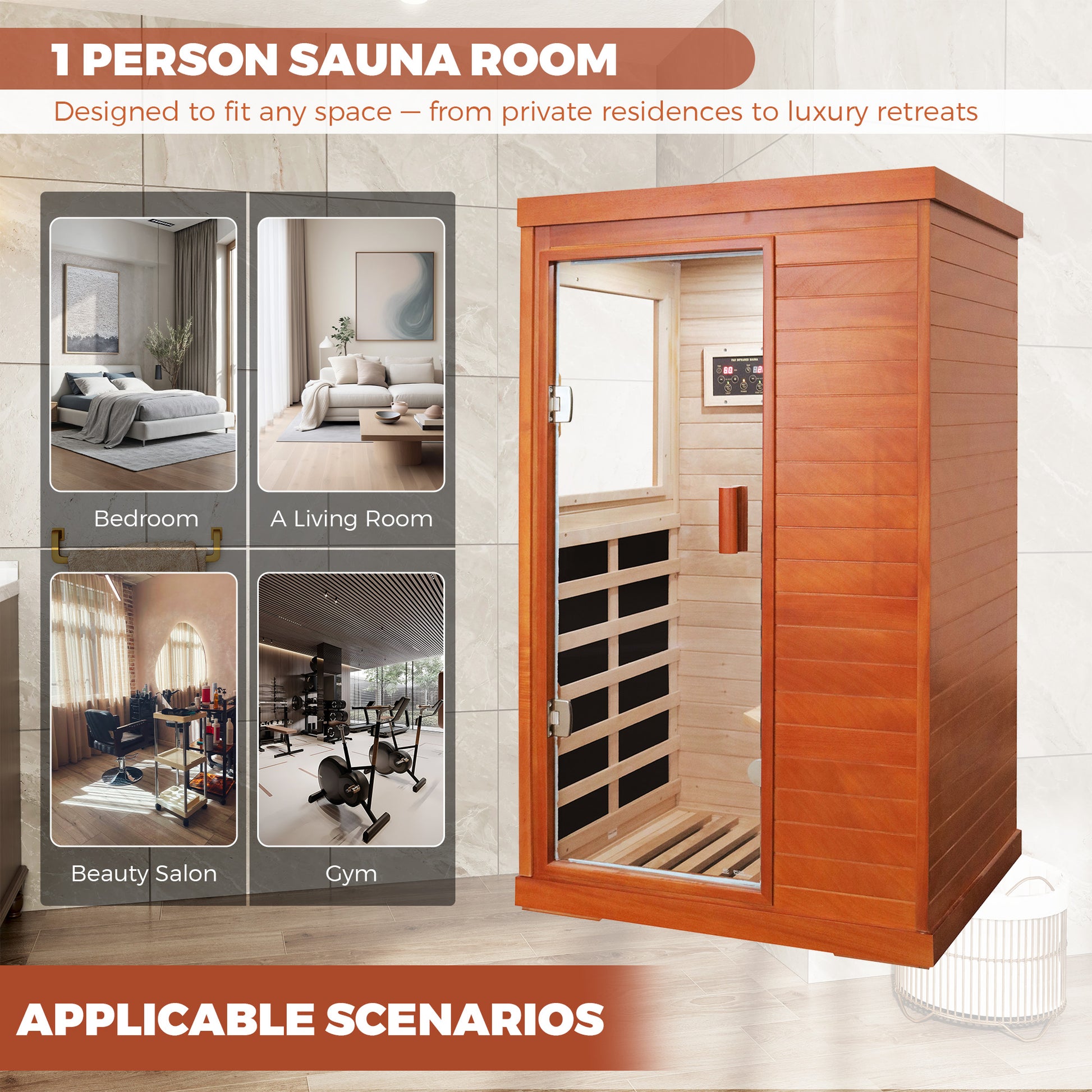 1-Person Indoor Infrared Sauna Room with Bluetooth & LED Light