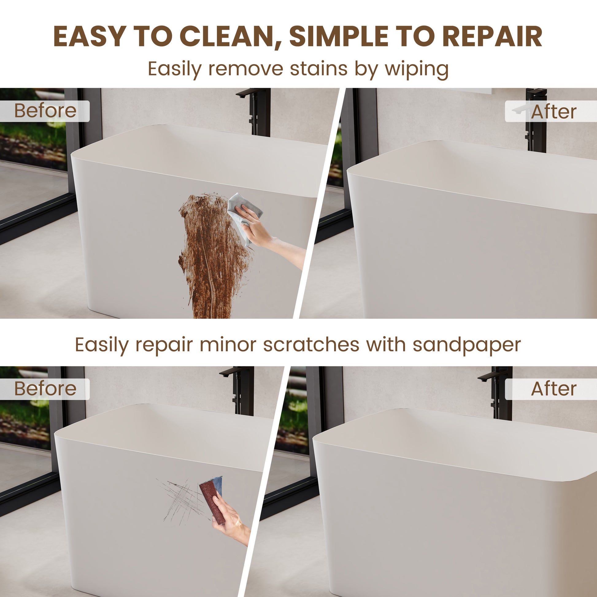 47" Compact Solid Surface Freestanding Bathtub with Mini-Seat Design - Gridley