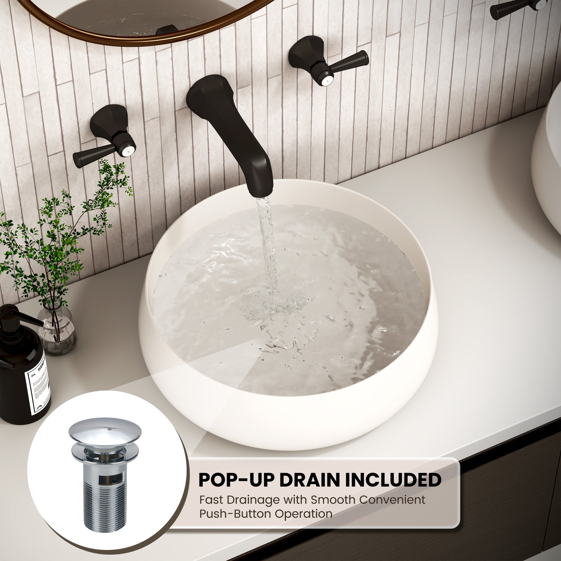17.7" Round Solid Surface Bathroom Sink in Matte White