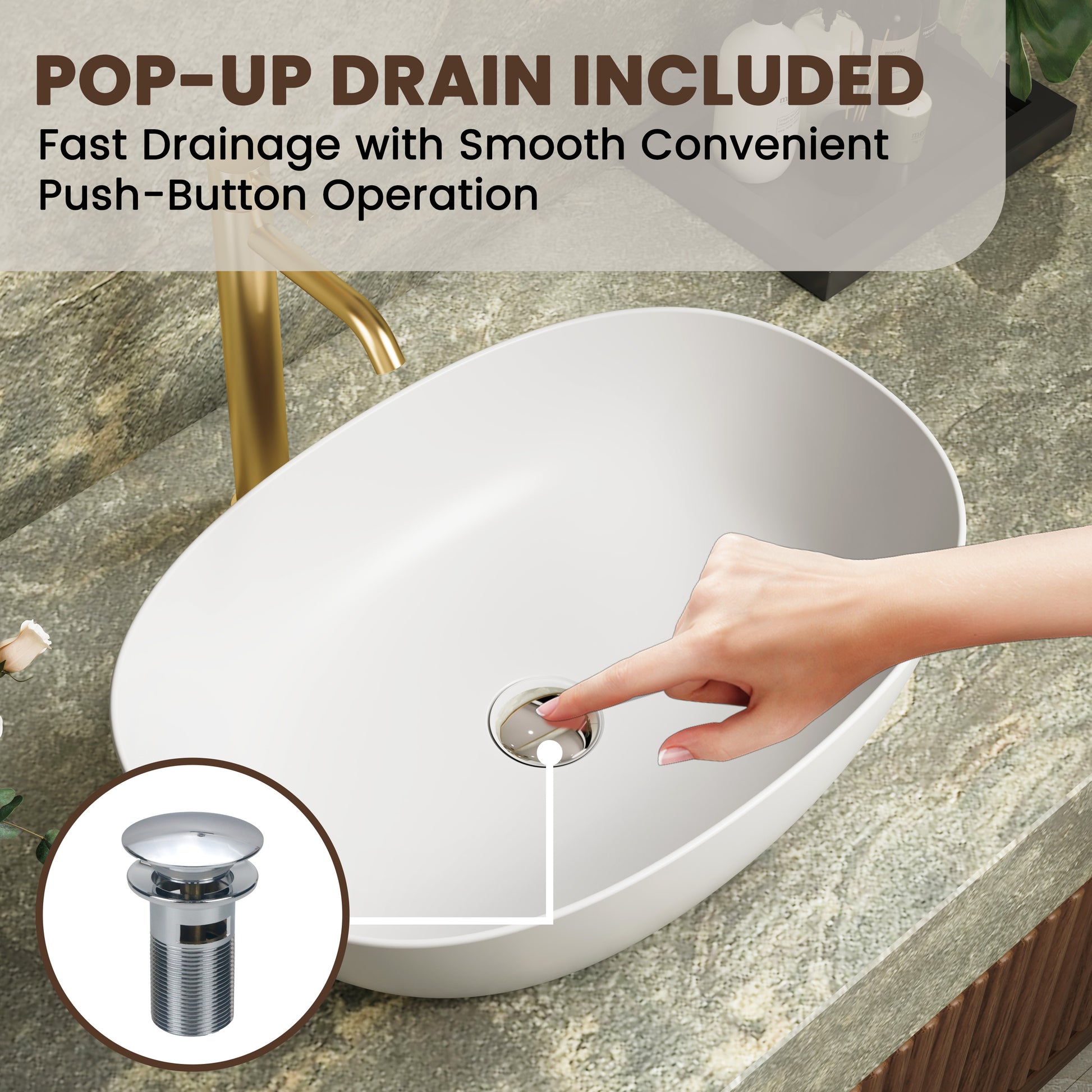 22" Oval Solid Surface Bathroom Vessel Sink in Matte White