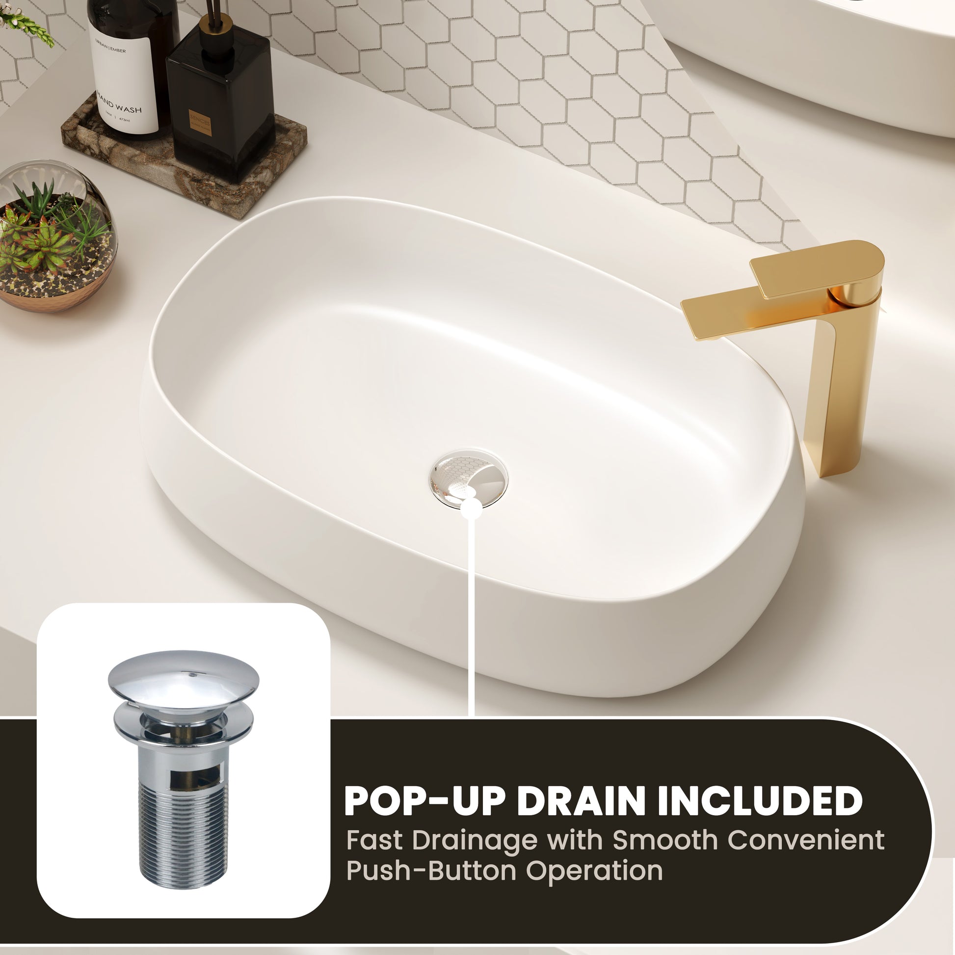 23" Oval Shape Solid Surface Bathroom Sink in Matte White
