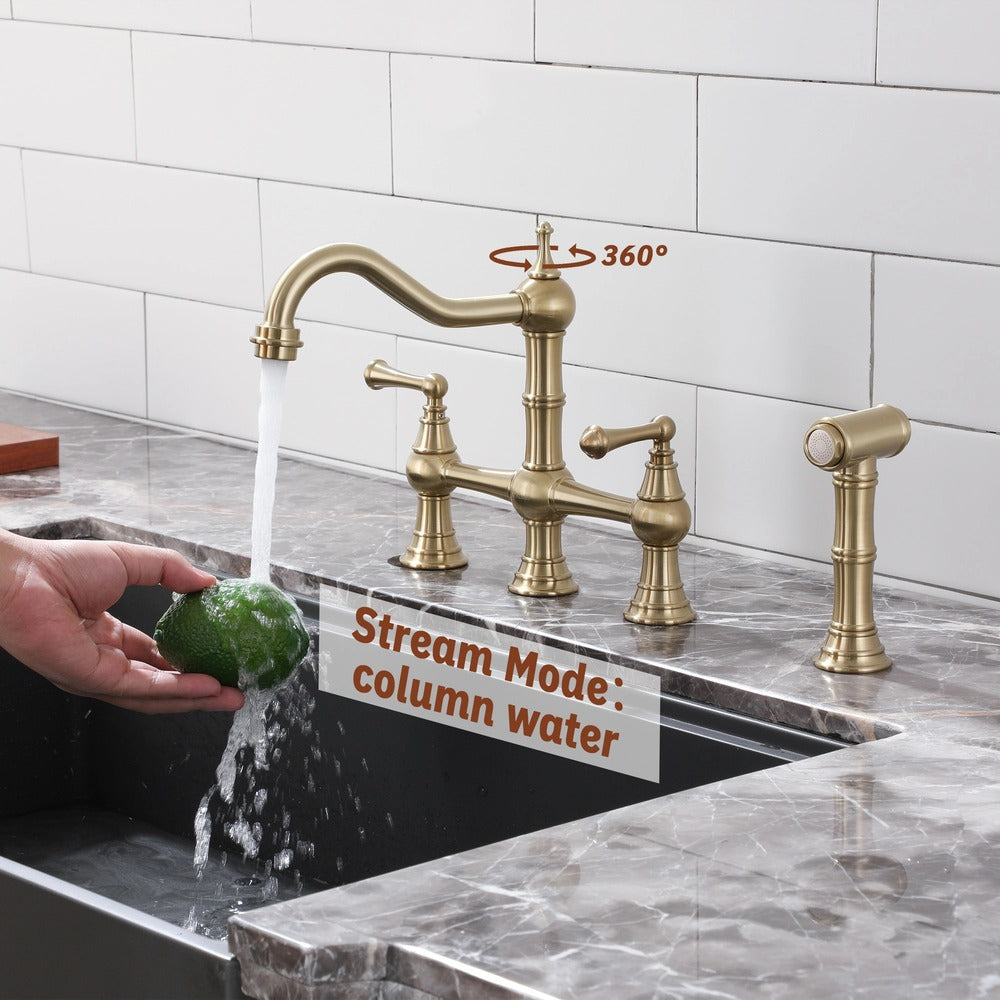 Vintage Dual-Handle Brass Kitchen Faucet with Side Spray