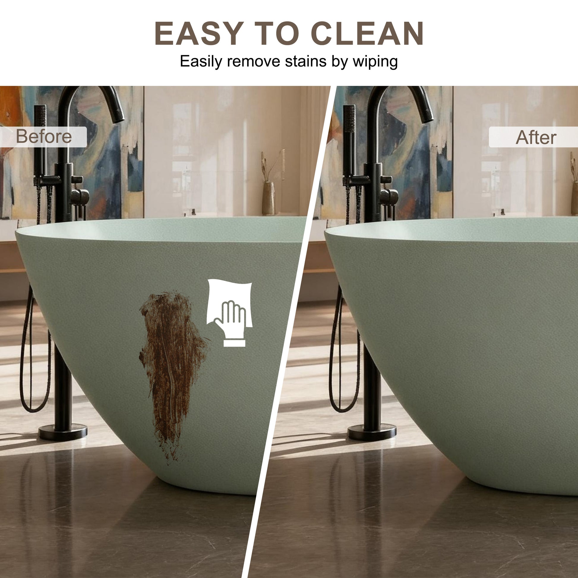 57"/61"/65"/69" Minimalist Solid Surface Freestanding Bathtub in Pine Crest and Shadow Whisper