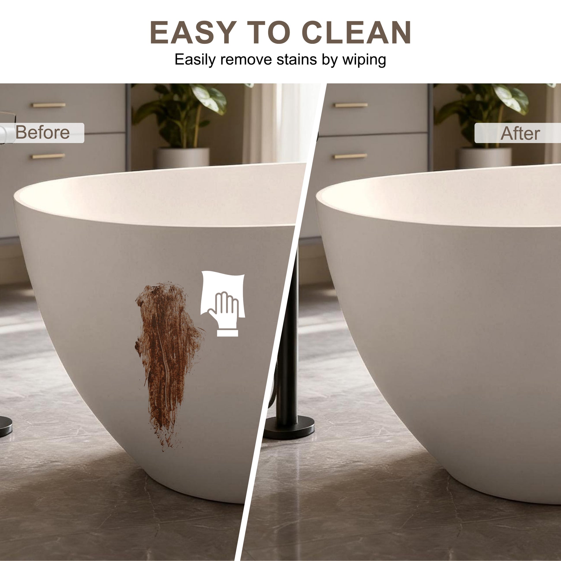 57"/61"/65"/69" Minimalist Solid Surface Freestanding Bathtub in Pine Crest and Shadow Whisper