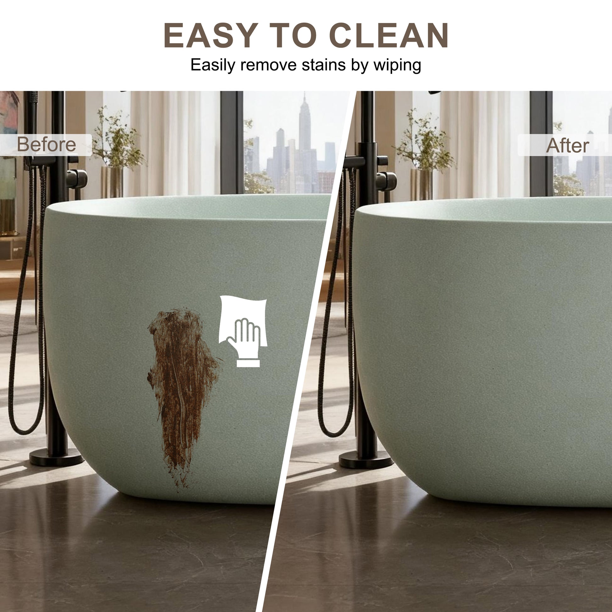 51" Freestanding Stone Resin Soaking Tub with Smooth Hand-Polished Surface, Pine Crest, Shadow Whisper