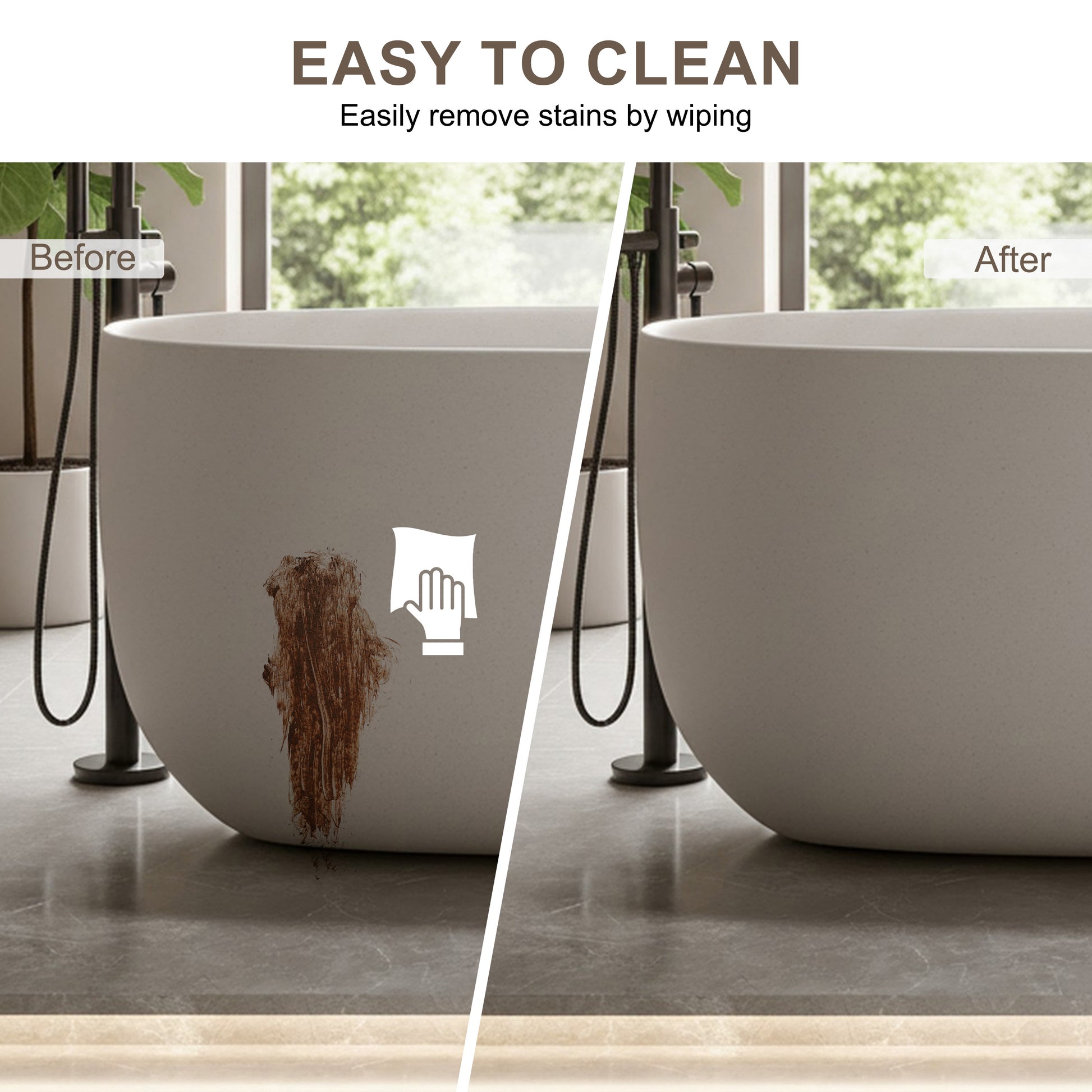 51" Freestanding Stone Resin Soaking Tub with Smooth Hand-Polished Surface, Pine Crest, Shadow Whisper