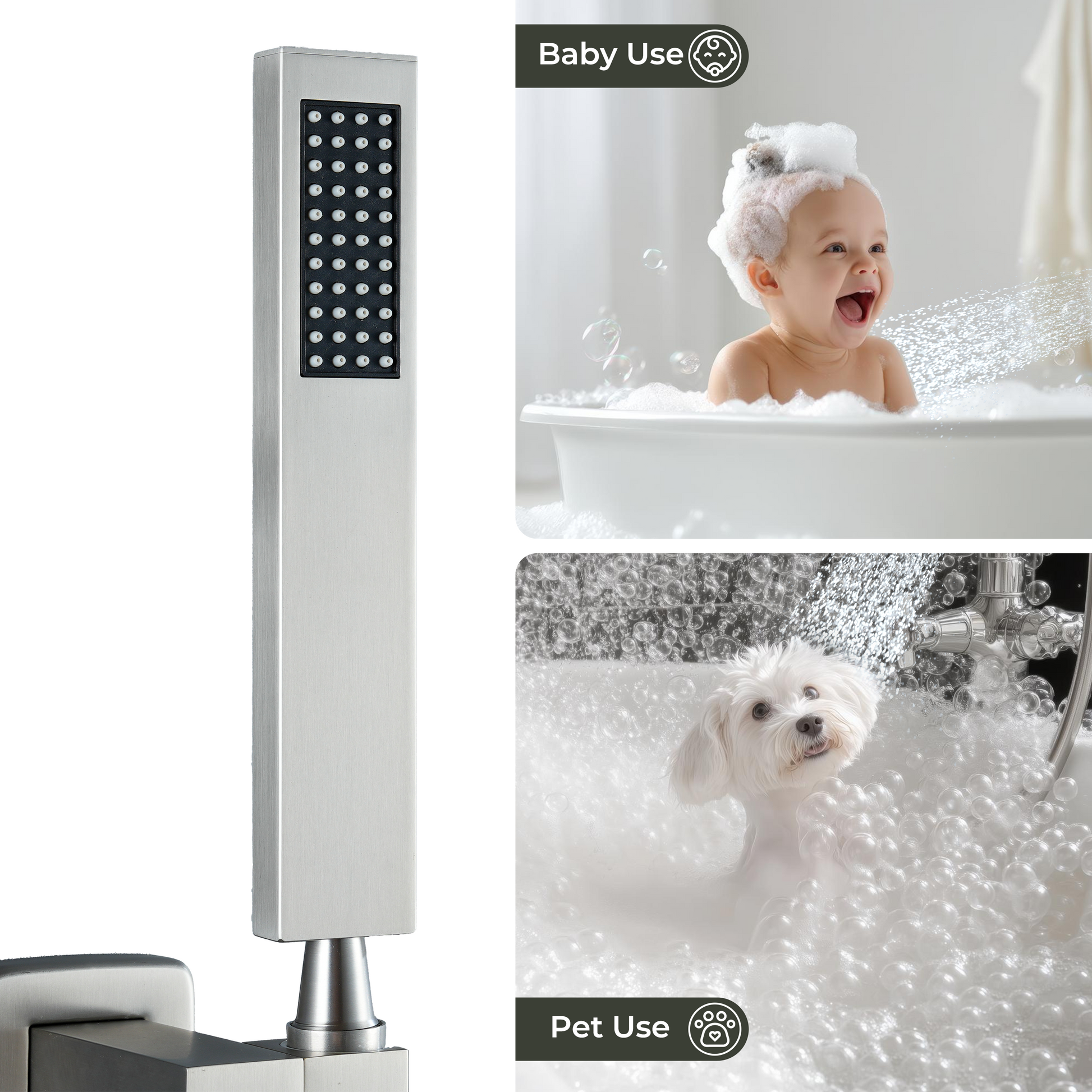 304 Stainless Steel Handheld Shower Head with Anti-Clog Nozzles
