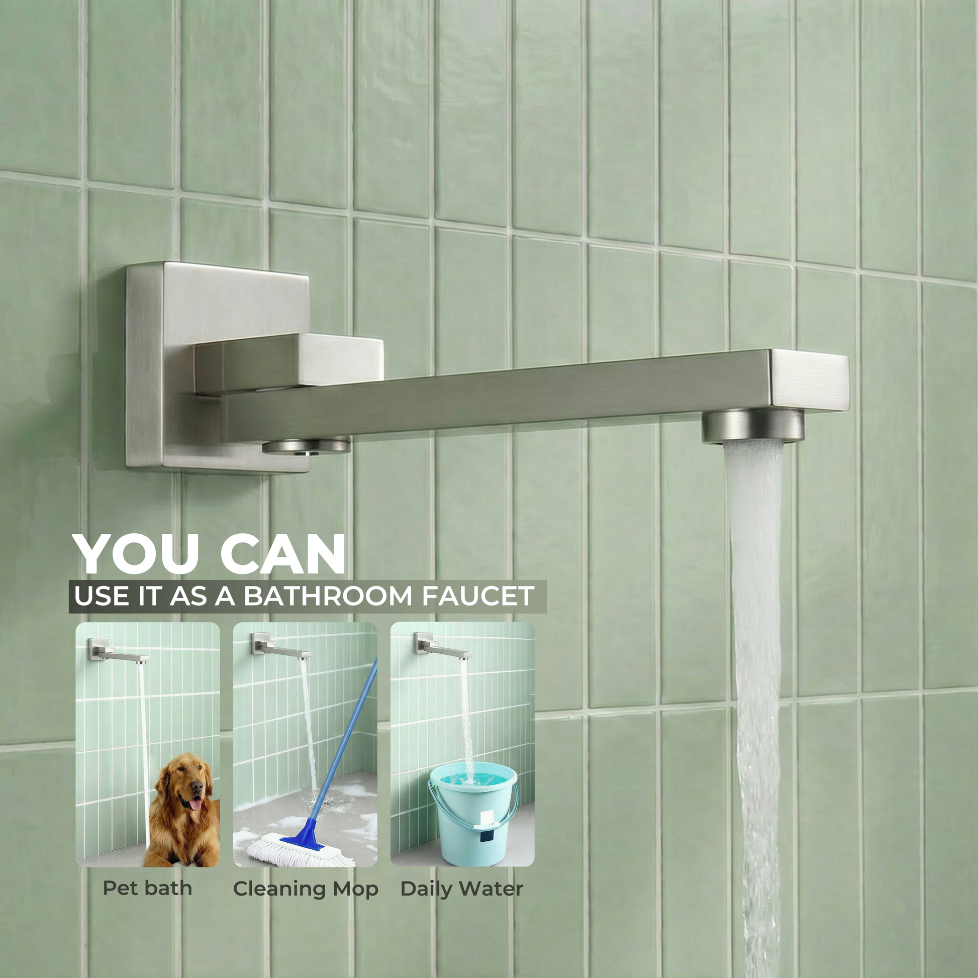 Square Brass Tub Spout with 180° Swing Outlet & Decoration Cover