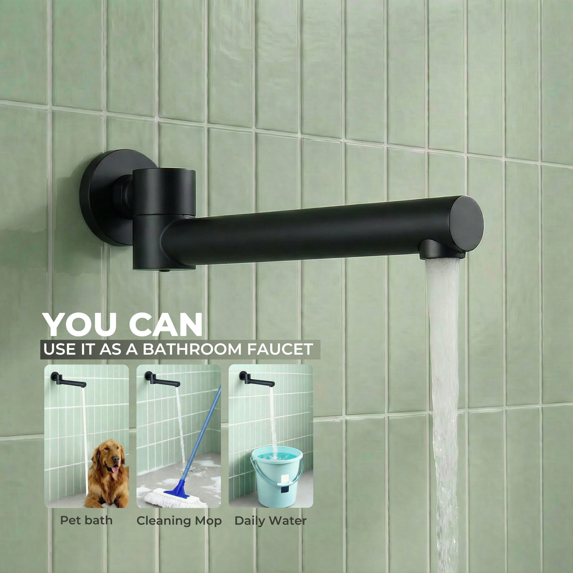 Round Brass Tub Spout with 180° Swing Outlet and Decoration Cover