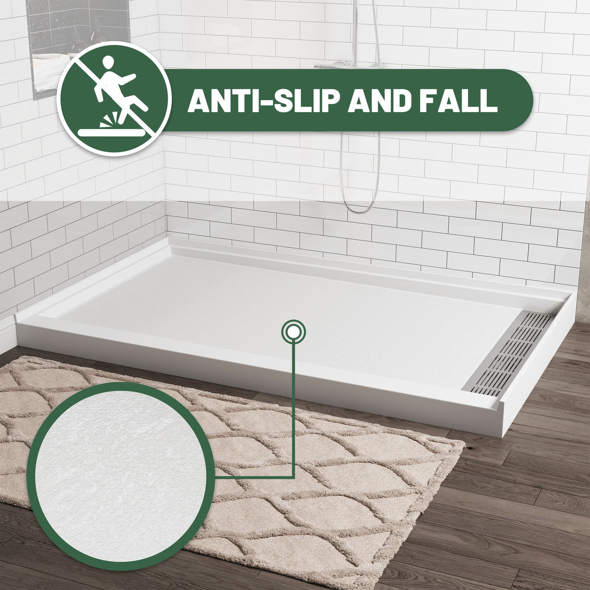 Cultured Marble Solid Surface Shower Base with Anti-Slip Textured Floor for Modern Bathrooms