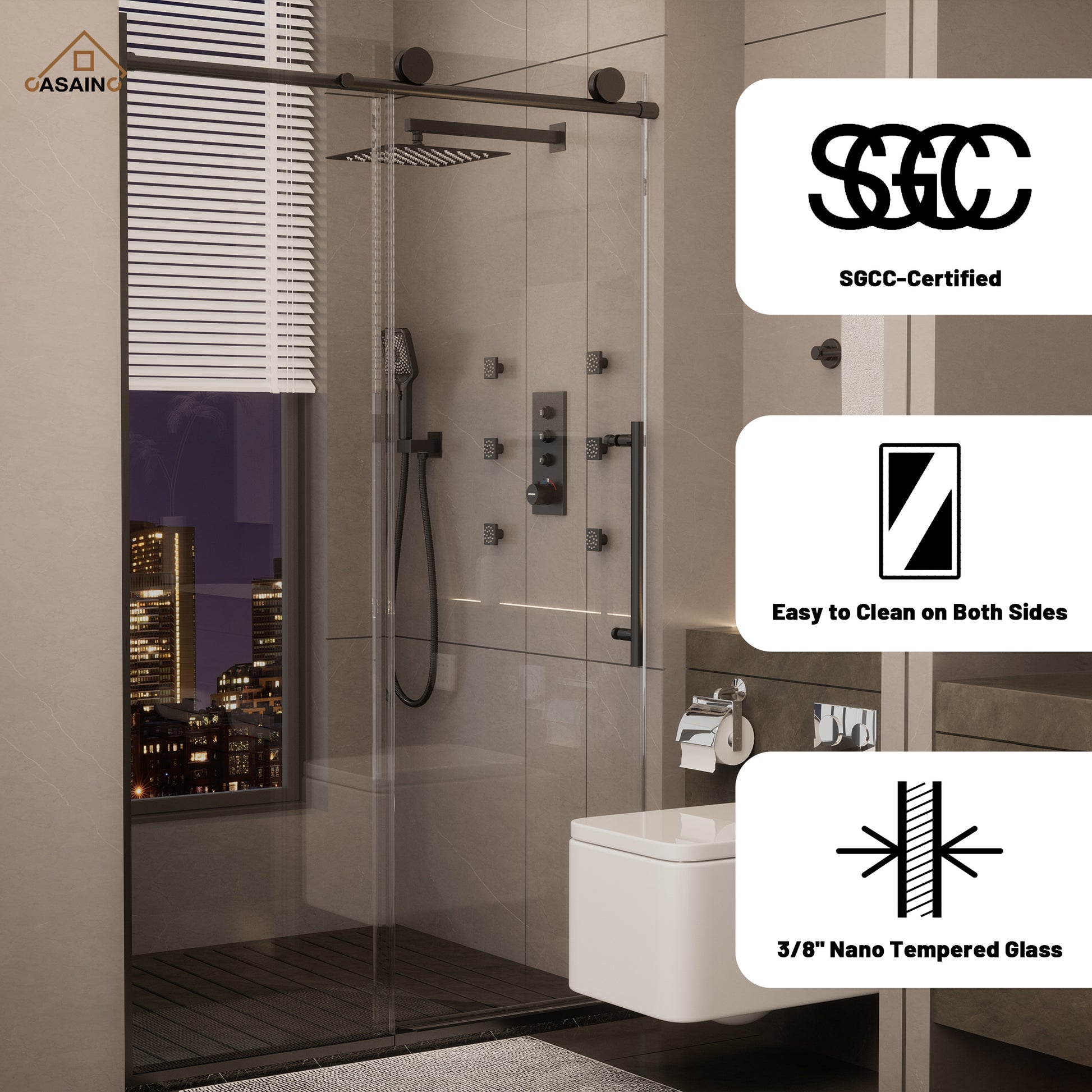 48"x76" Frameless Shower Door with Cushioned Single Slide Shower Enclosure in Brushed Nickel/Chrome/Matte Black/Brushed Gold
