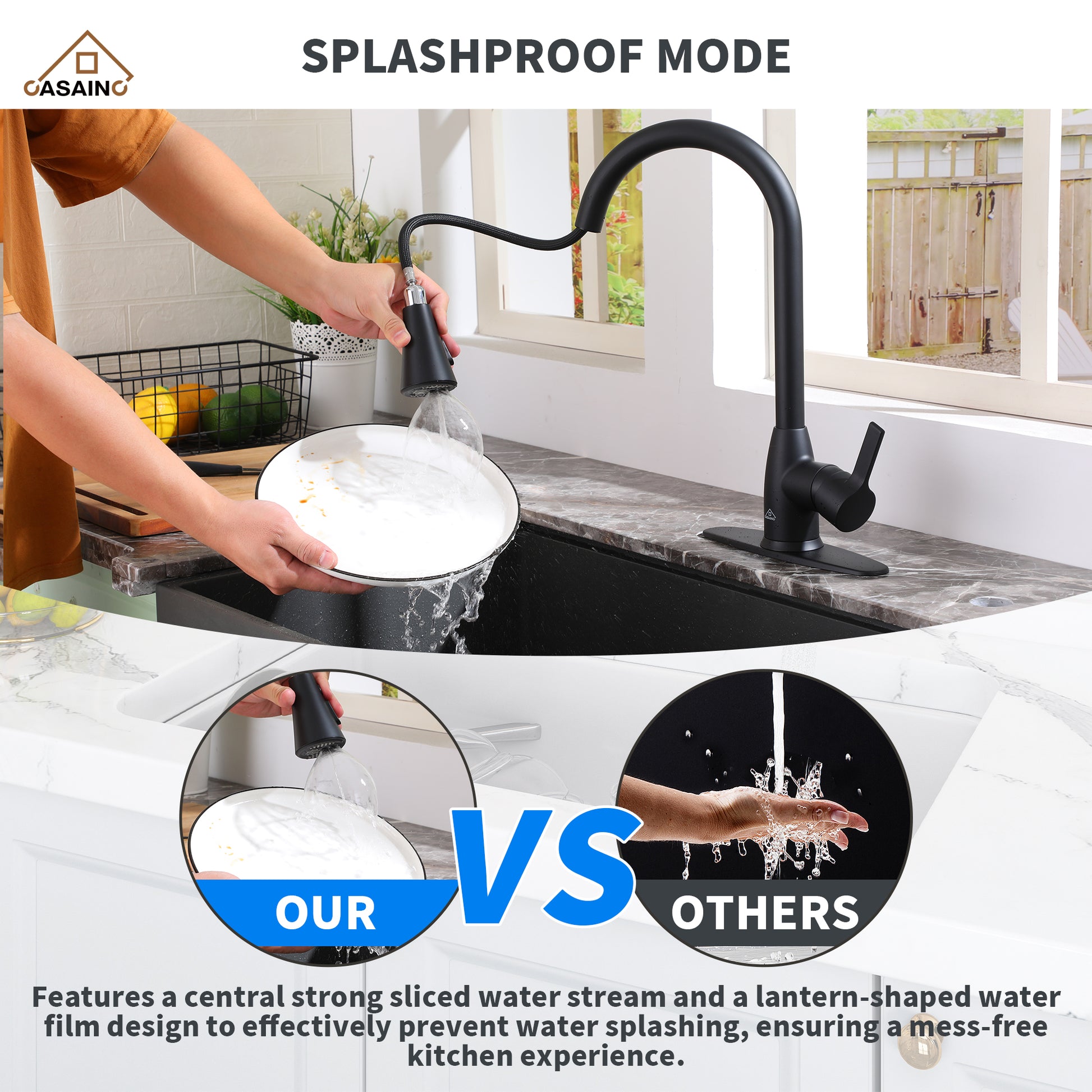 Kitchen Faucet with Pull Down Sprayer Three Function Spray Head