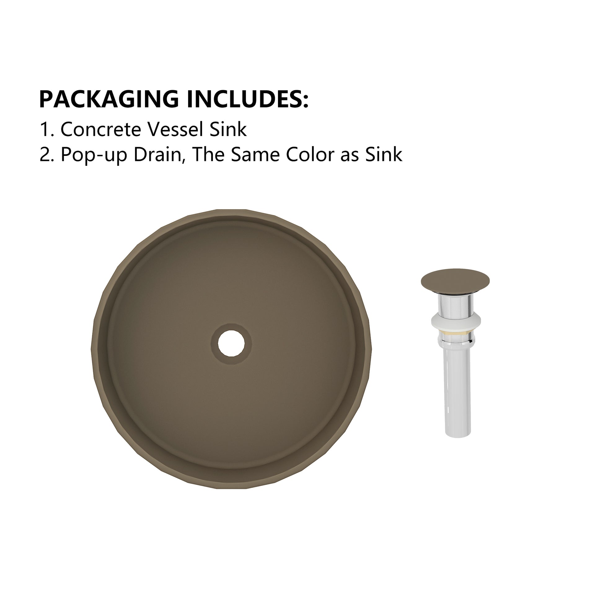 17in Bathroom Concrete Round Vessel Sink with Drainer in Black Earth / Mottled Bluish Grey / Taupe Clay
