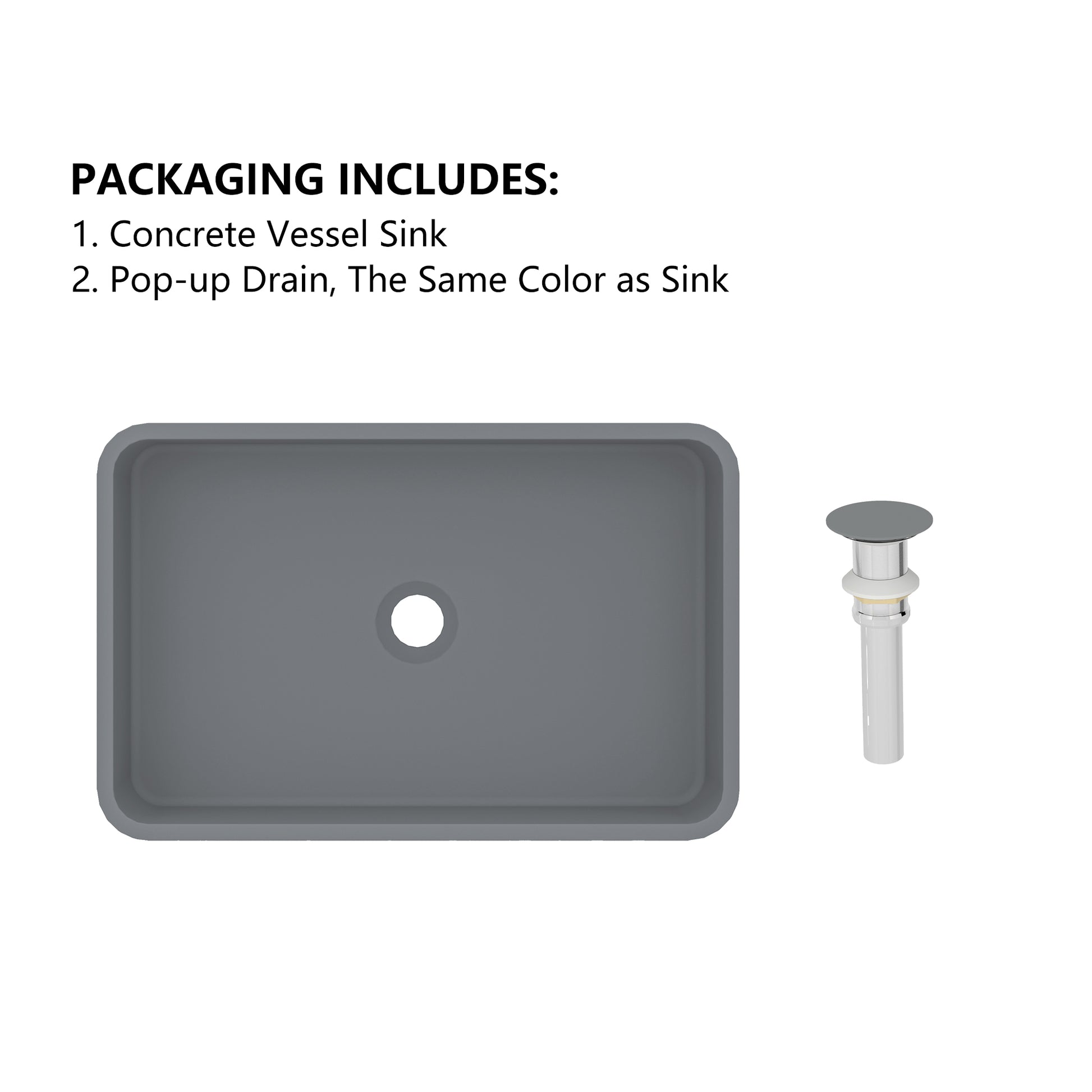 19in Bathroom Concrete Rectangular Vessel Sink with Drainer in Black Earth / Blue Ashes / Taupe Clay