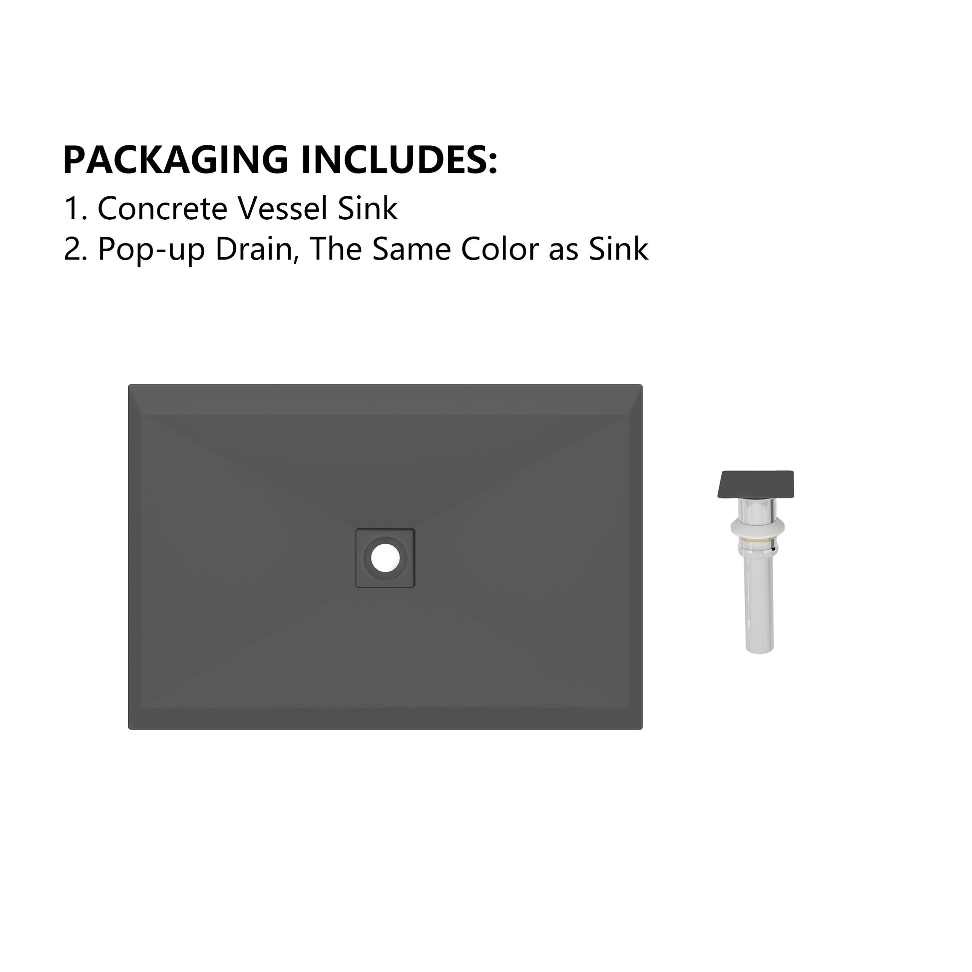 27in Bathroom Concrete Rectangular Vessel Sink with Drainer in Mottled Bluish Grey / Black Earth / Taupe Clay