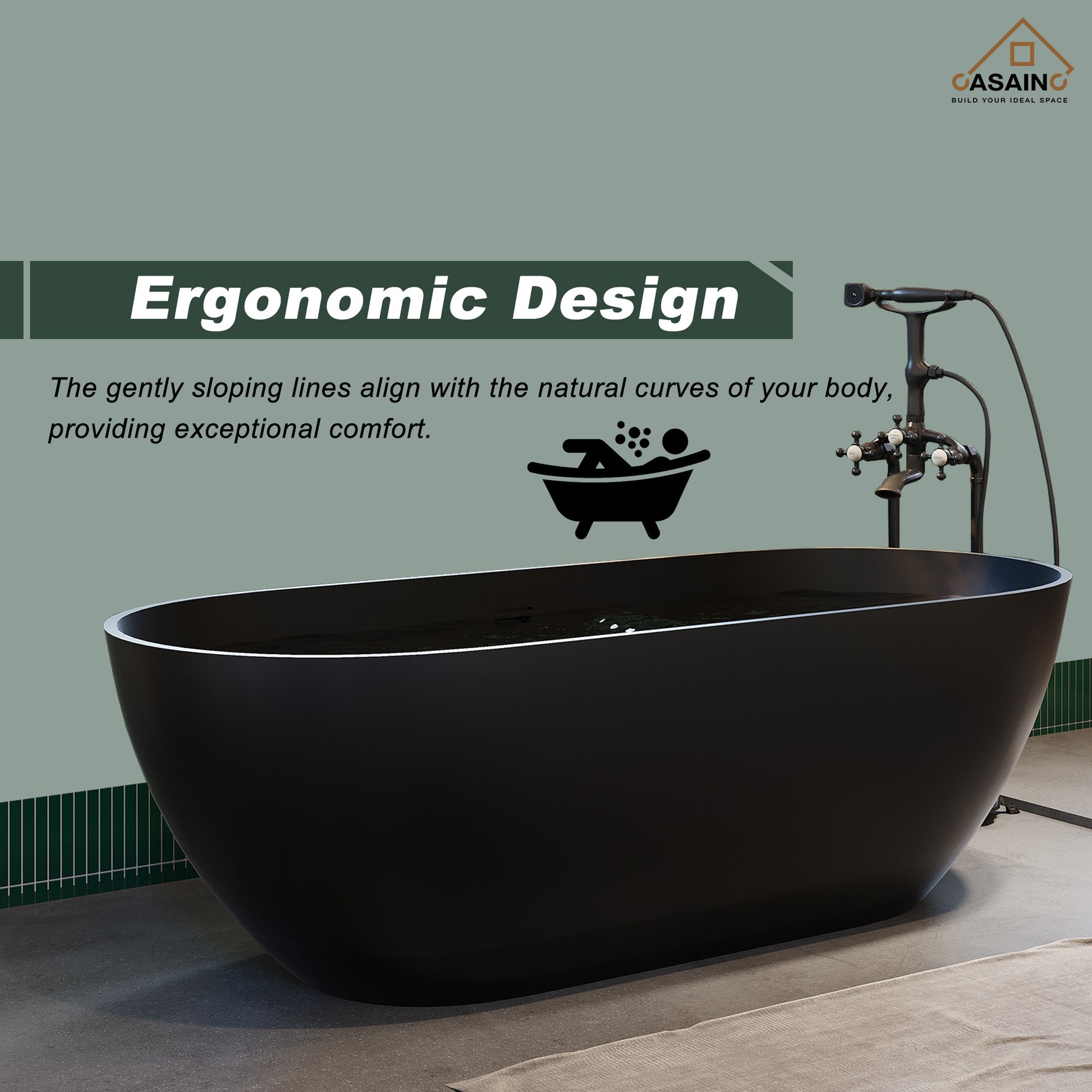 59"/69"Solid Surface Freestanding Bathtub in (Matte Black& Grey)