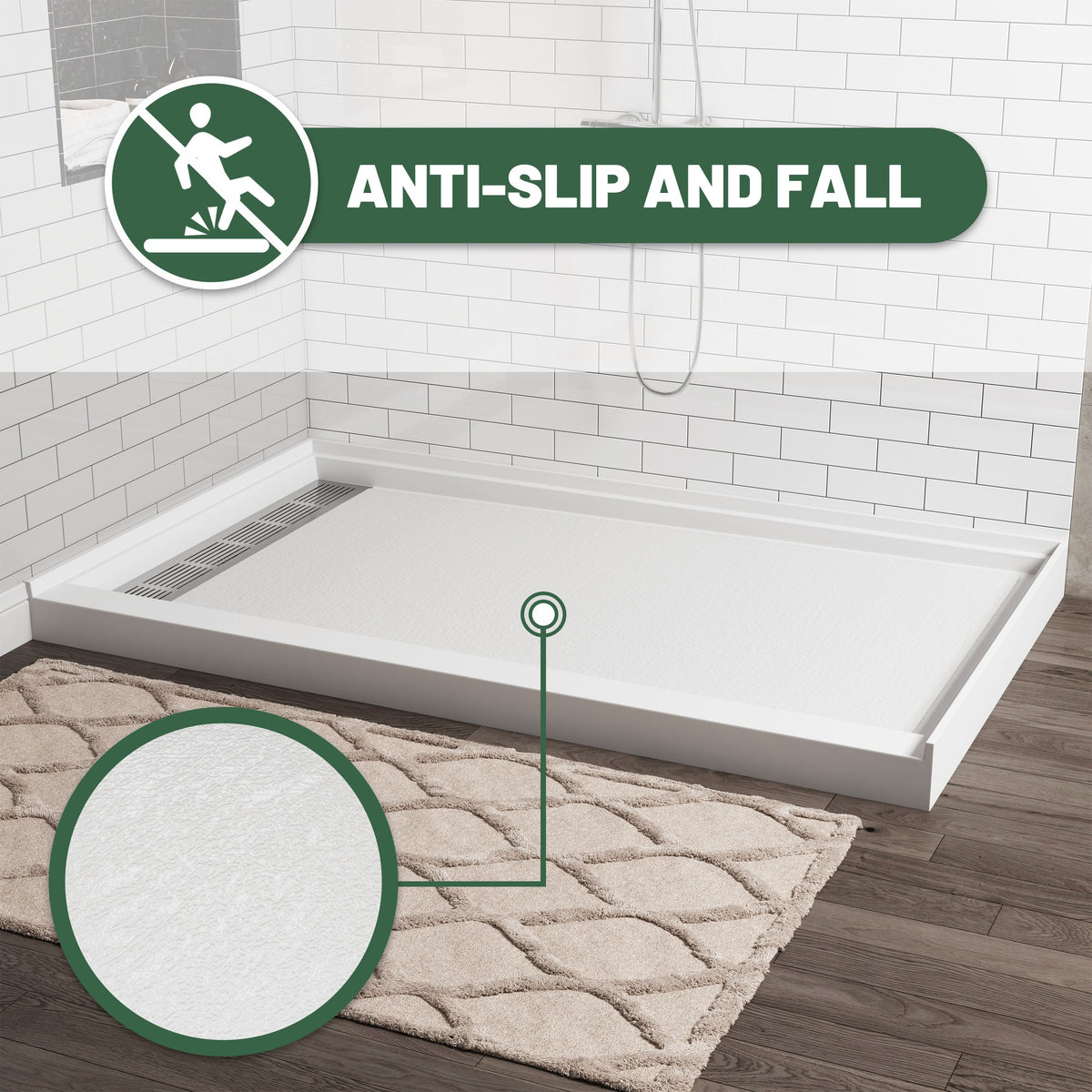 Cultured Marble Solid Surface Shower Base with Anti-Slip Textured Floor for Modern Bathrooms