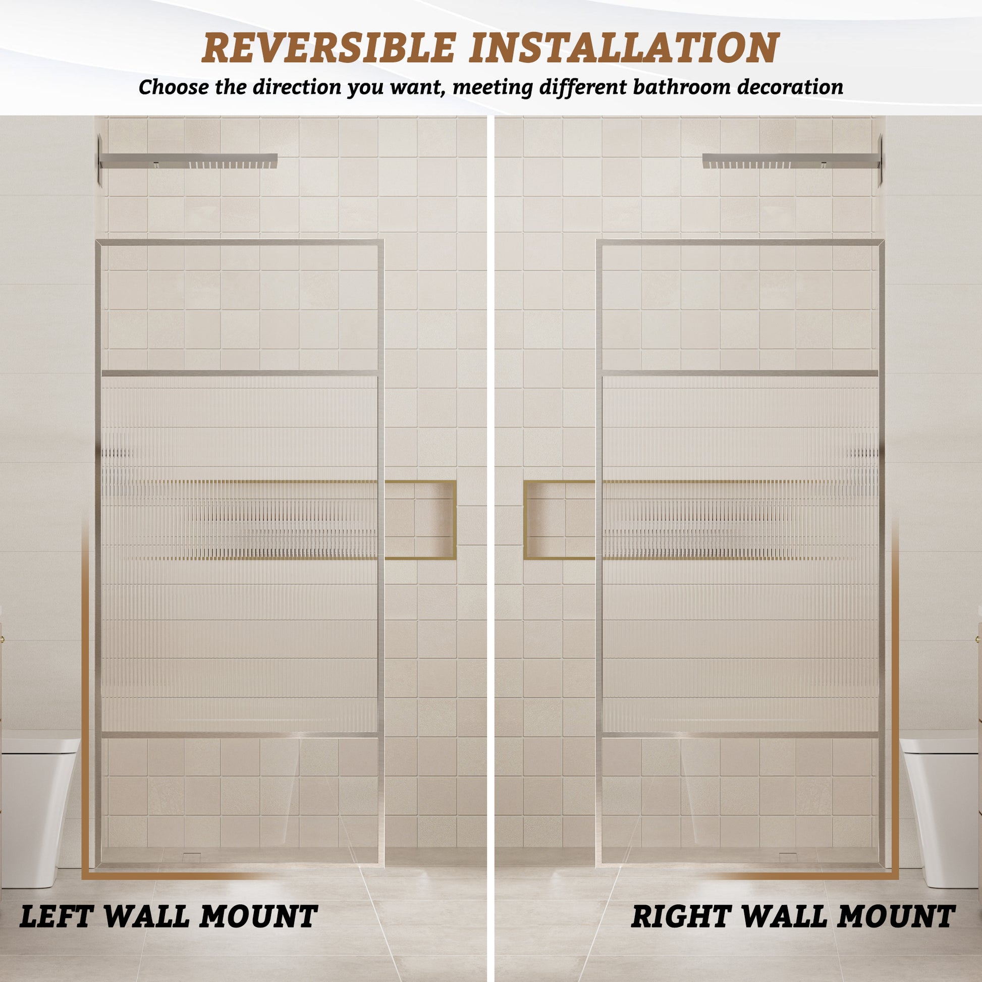 34"x74" Glass Shower Spliced Screen Panel with 304 Stainless Steel Hardware