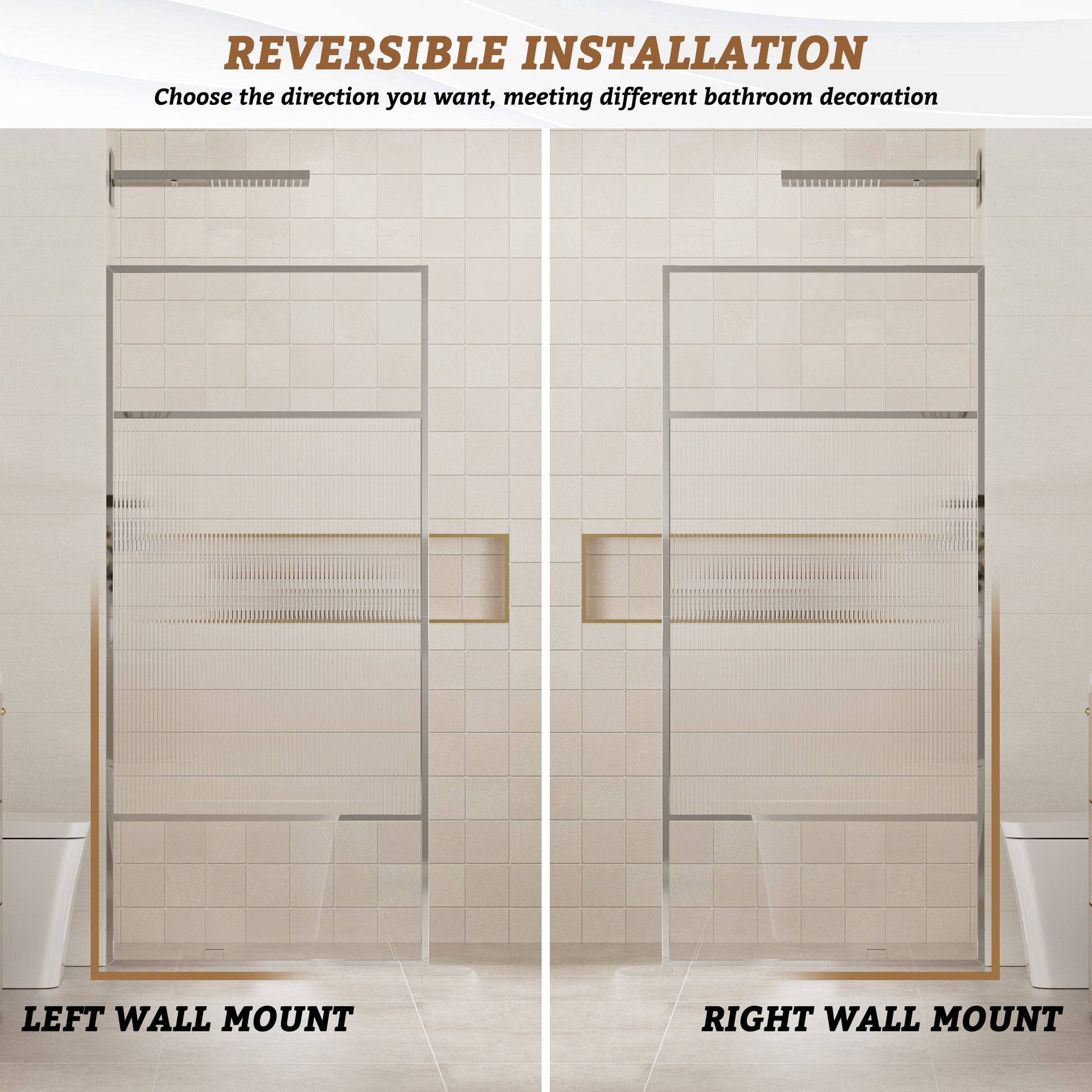 34"x74" Glass Shower Spliced Screen Panel with 304 Stainless Steel Hardware