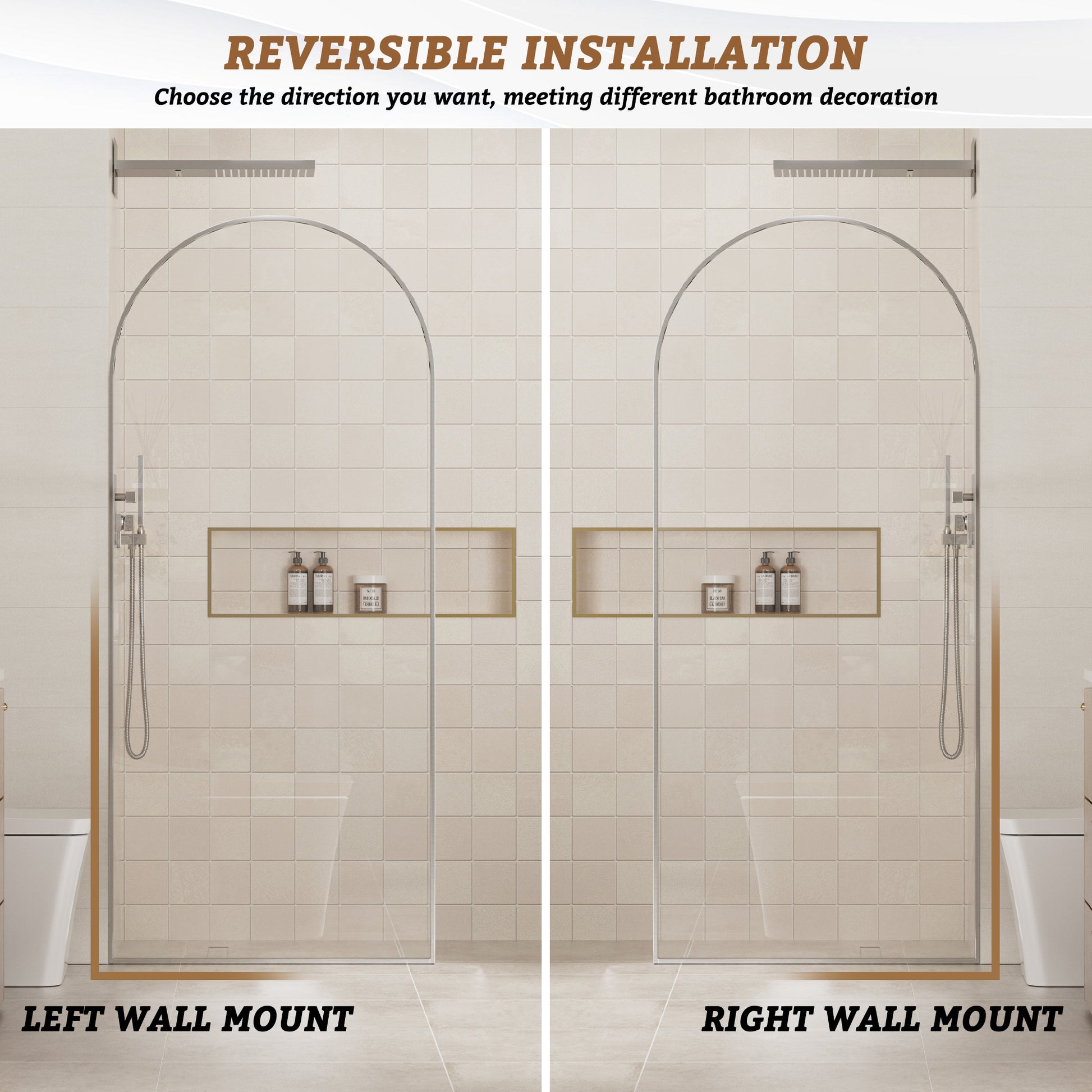 34"x78" Tempered Glass Shower Screen with Integrated Curved Frame