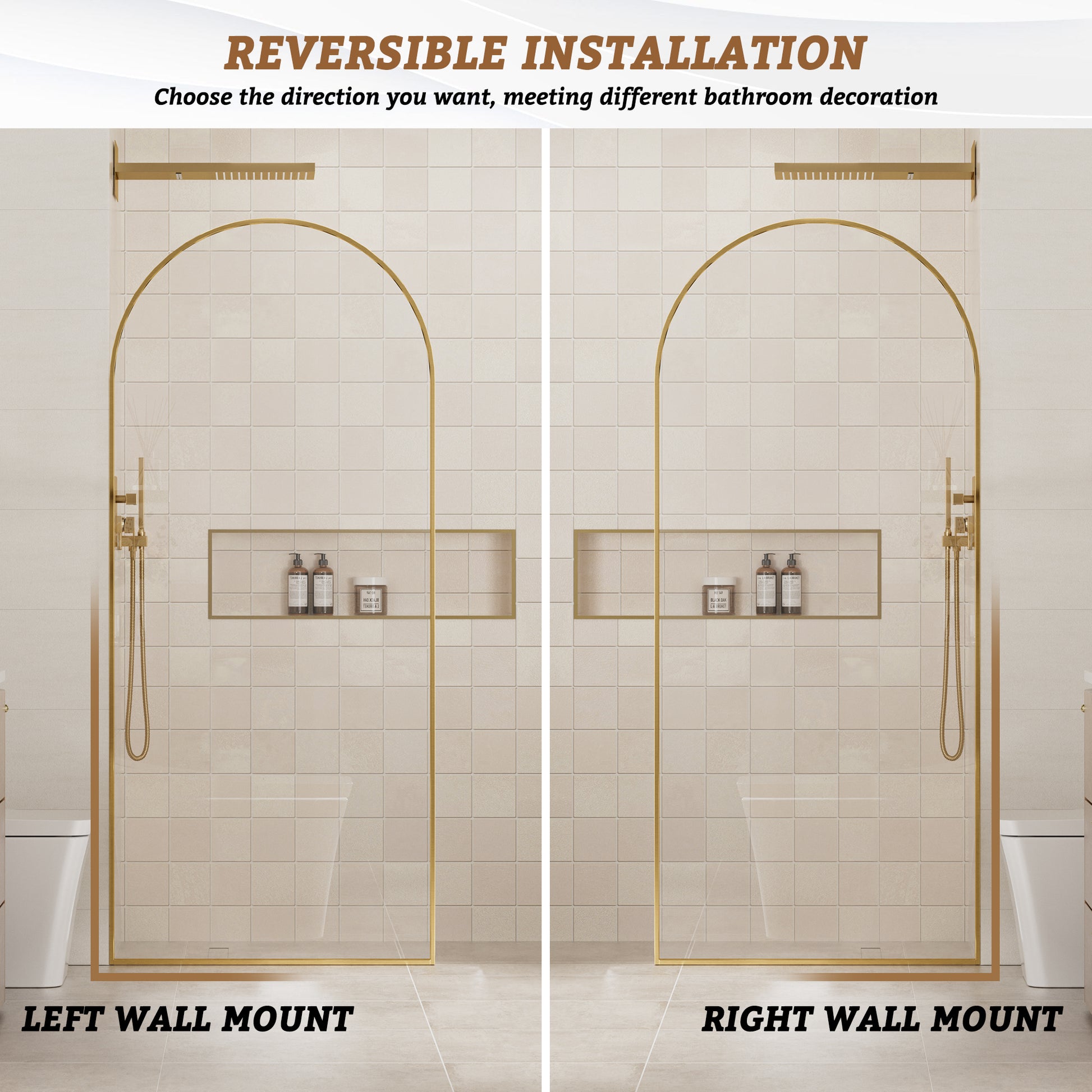 34"x78" Tempered Glass Shower Screen with Integrated Curved Frame