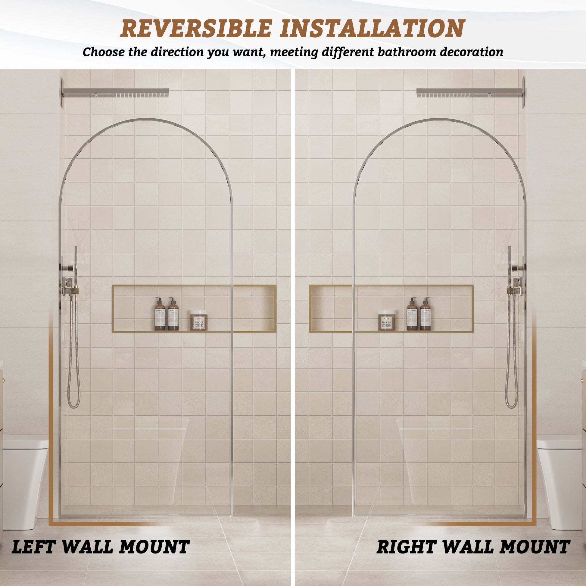 34"x78" Tempered Glass Shower Screen with Integrated Curved Frame