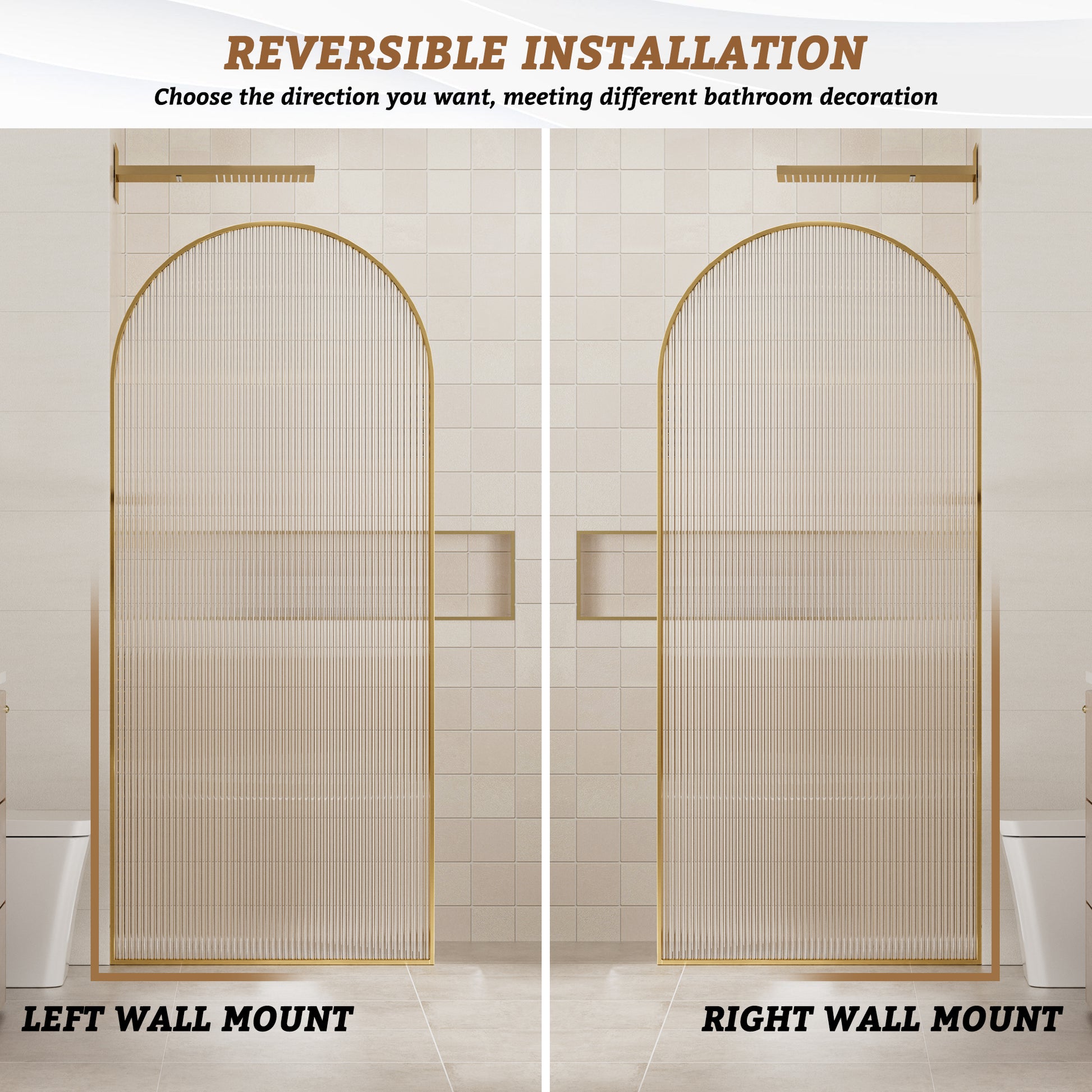 34"x78" Curved Frosted Glass Shower Screen with 10mm SGCC-Certified Tempered Glass