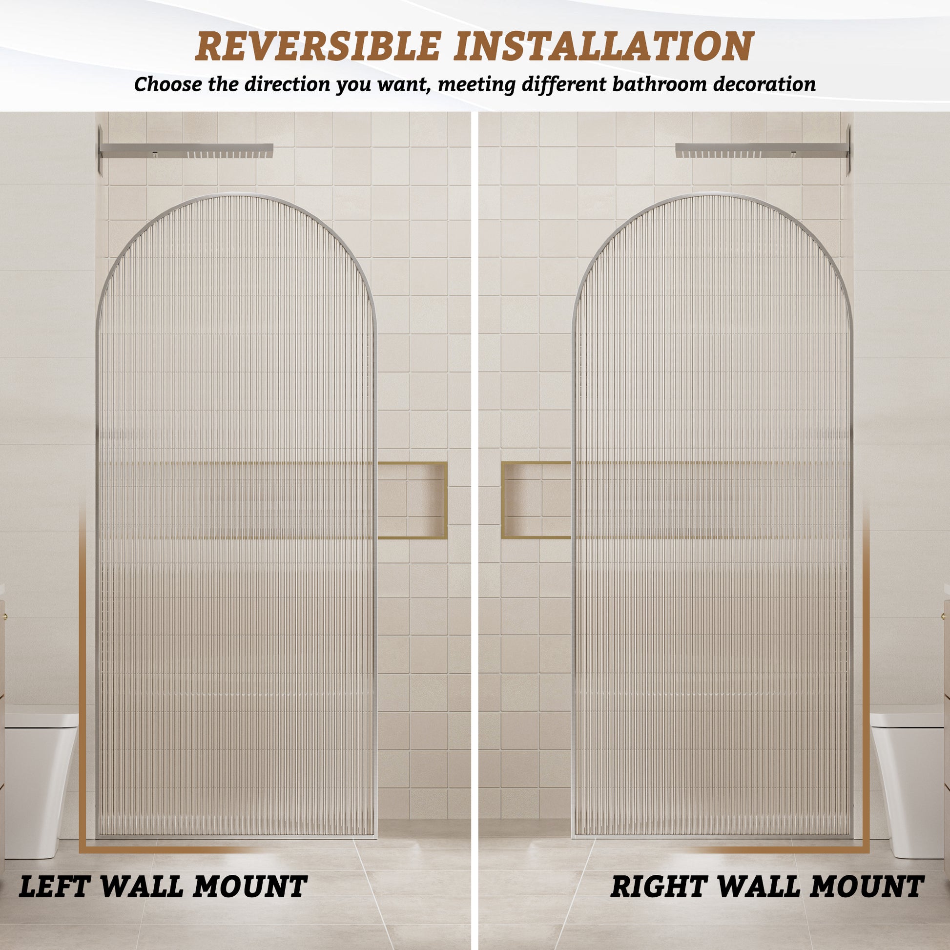 34"x78" Curved Frosted Glass Shower Screen with 10mm SGCC-Certified Tempered Glass