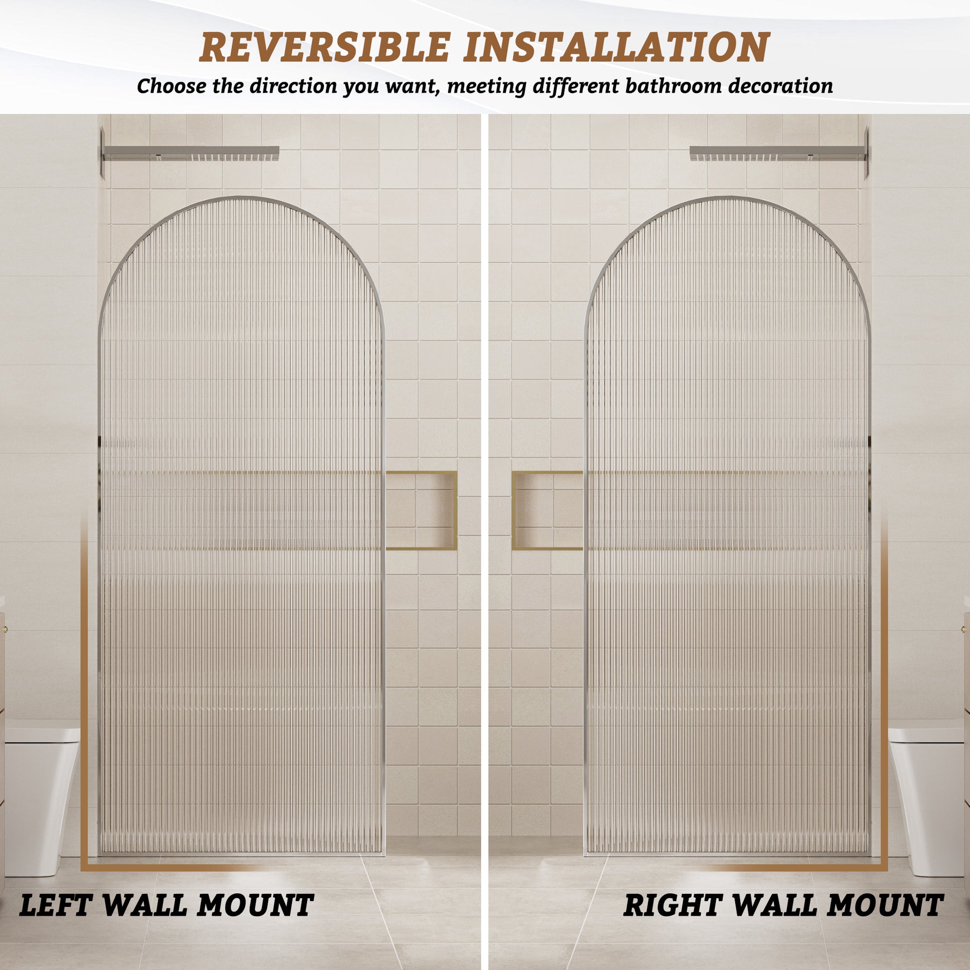 34"x78" Curved Frosted Glass Shower Screen with 10mm SGCC-Certified Tempered Glass