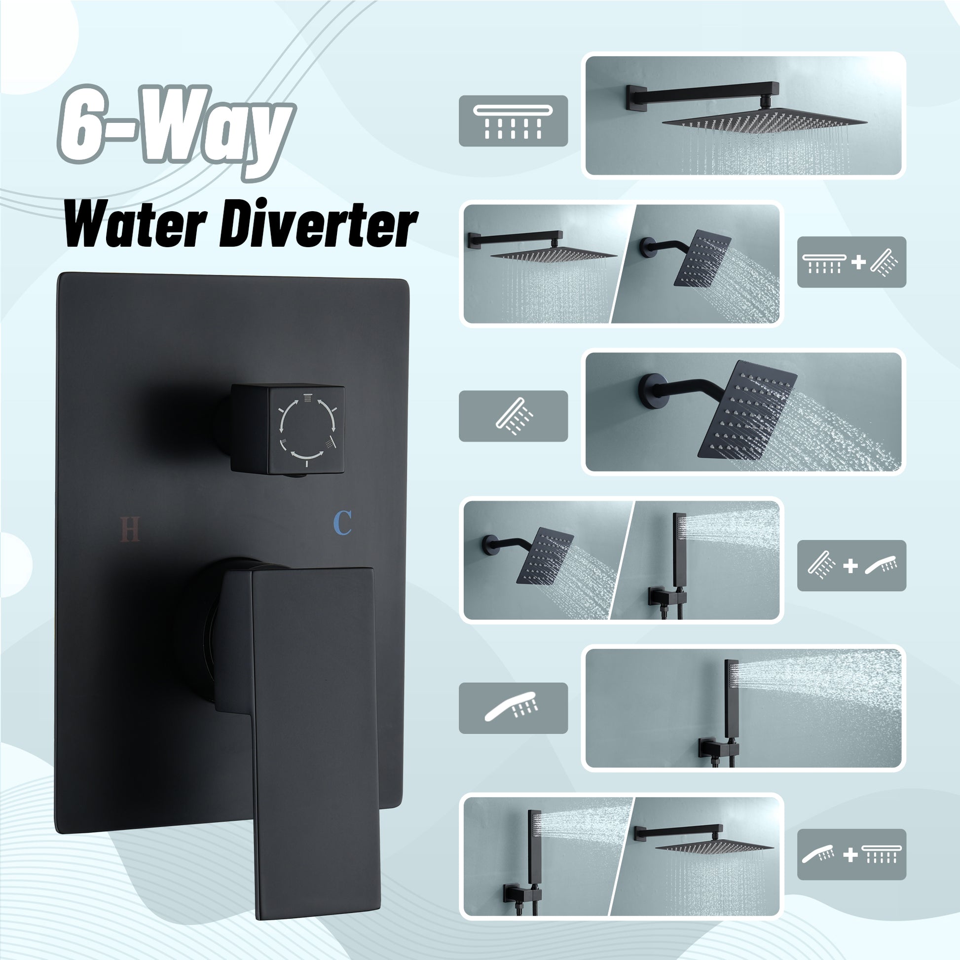 12-inch Dual Shower System with 3-Function & 6 Position Settings