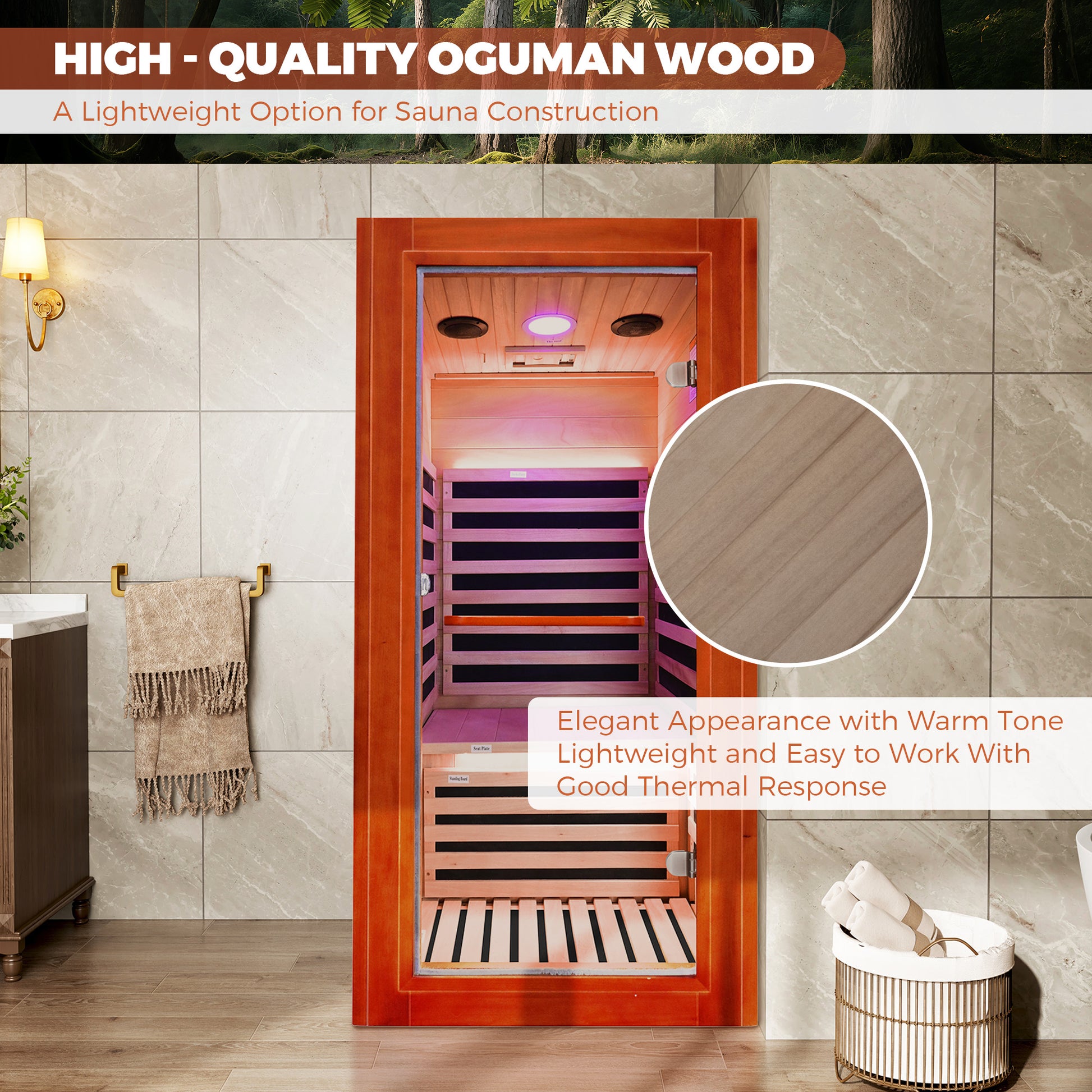 1-Person Infrared Sauna with Bluetooth Speakers and LED Reading Lights