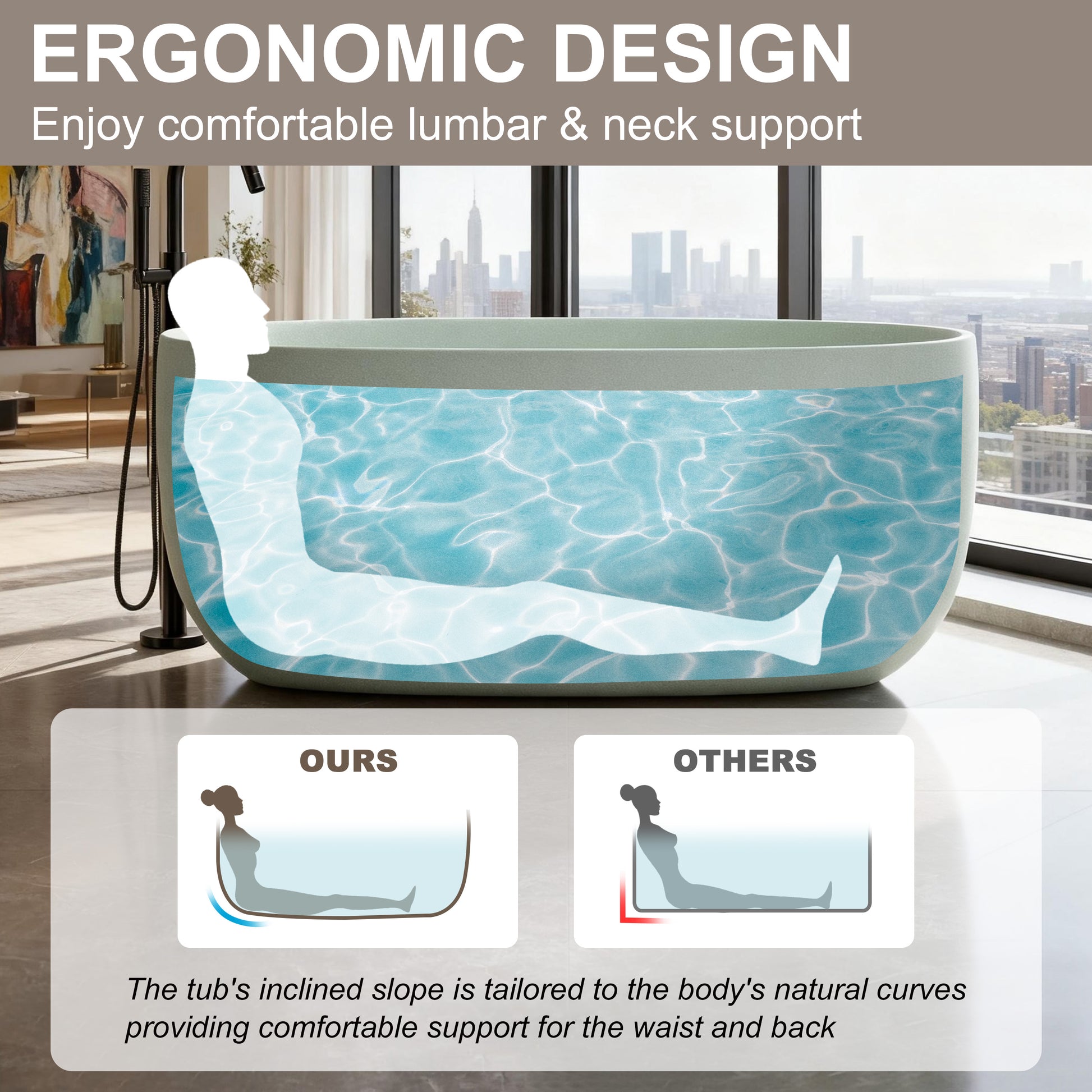 51" Freestanding Stone Resin Soaking Tub with Smooth Hand-Polished Surface, Pine Crest, Shadow Whisper