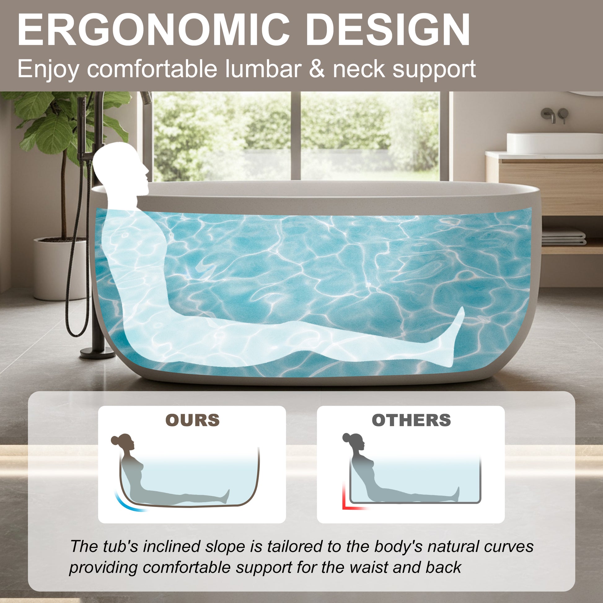 51" Freestanding Stone Resin Soaking Tub with Smooth Hand-Polished Surface, Pine Crest, Shadow Whisper