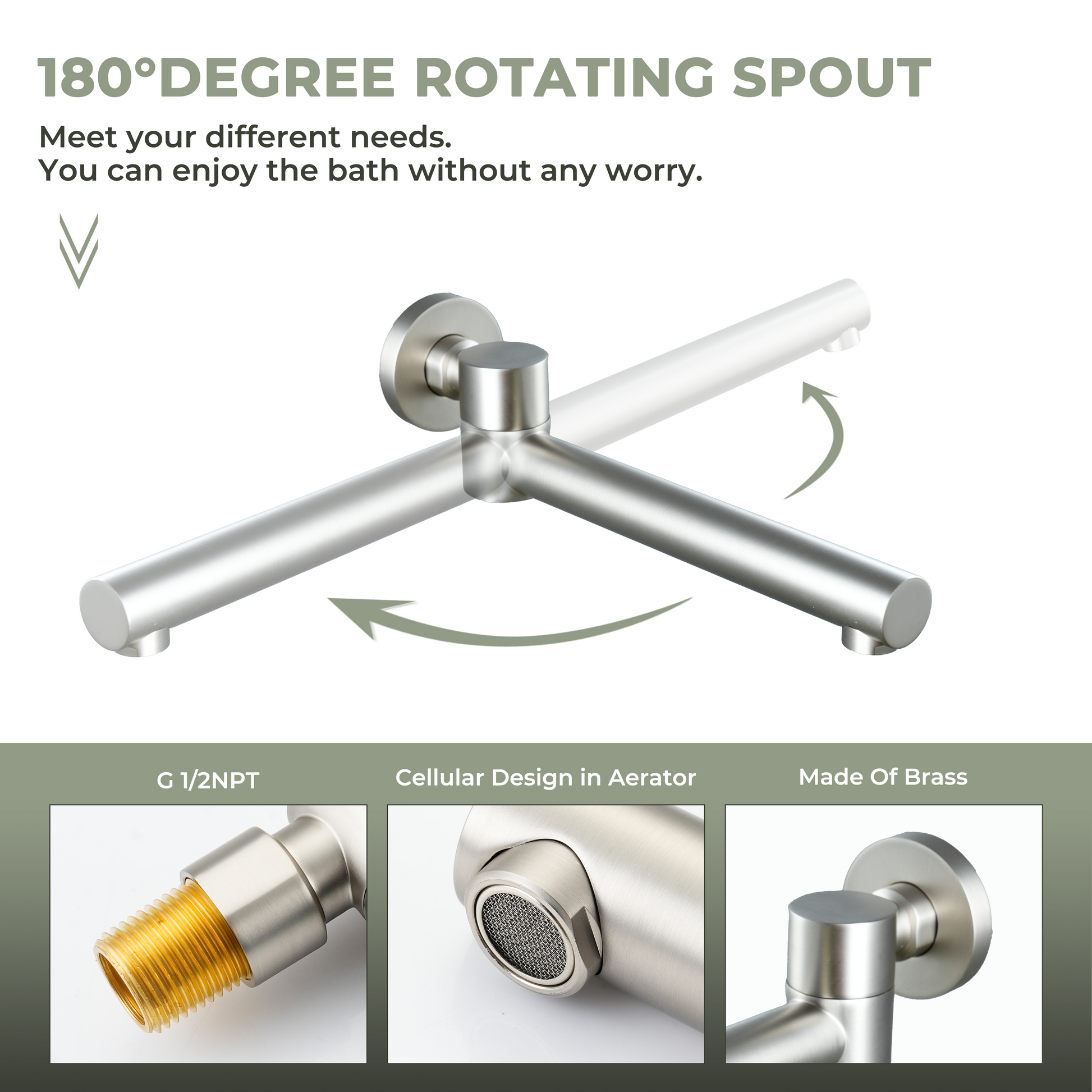 Round Brass Tub Spout with 180° Swing Outlet and Decoration Cover