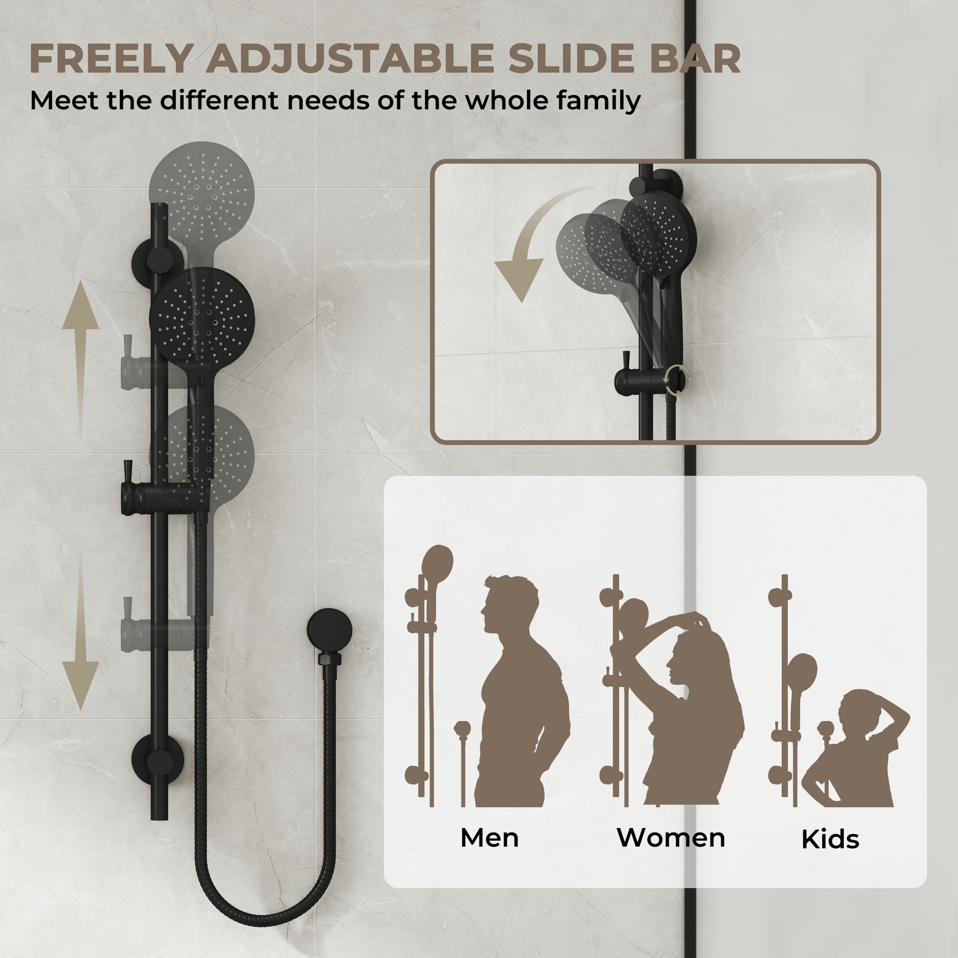 8-inch 3-Function Dual Shower Head System with 6 Spray Modes and Slide Bar